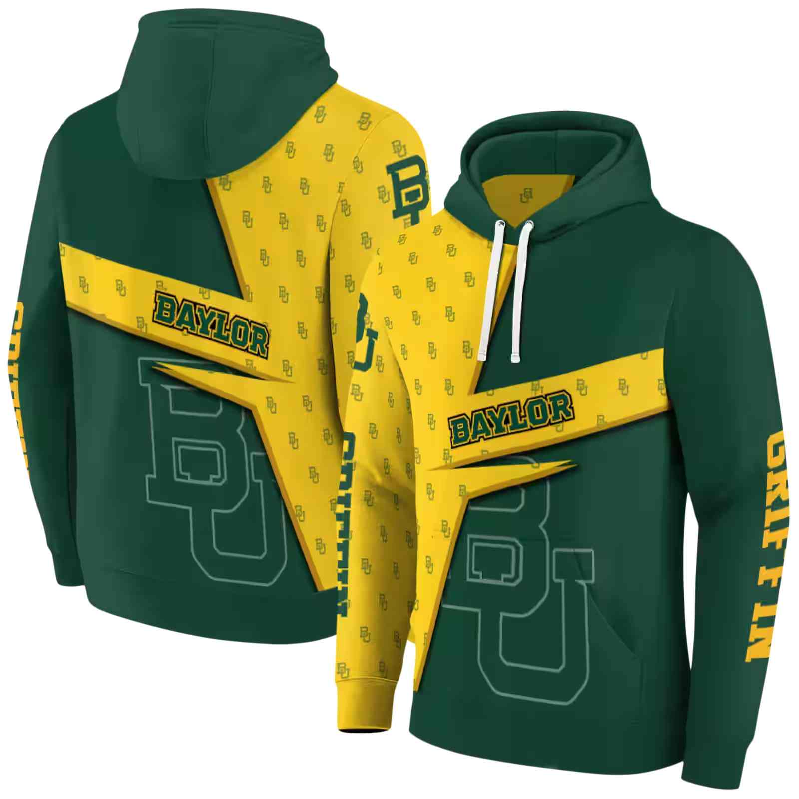 custom baylor bears abstract shape green hoodie fashion forward