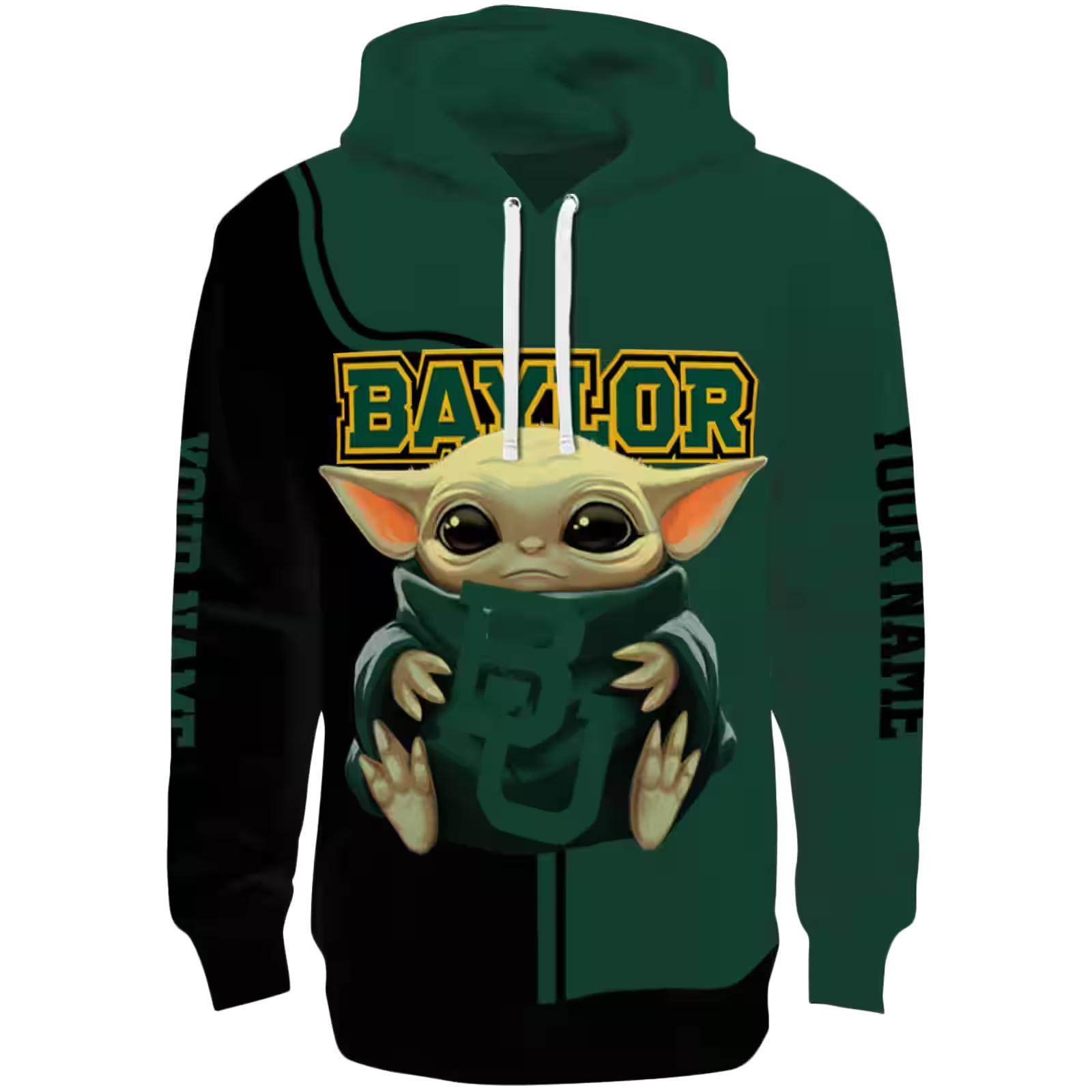 Custom Baylor Bears Baby Yoda Green Black Hoodie