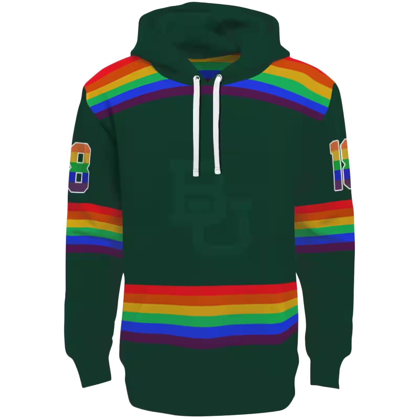 Custom Baylor Bears Rainbow Stripes Green Hoodie