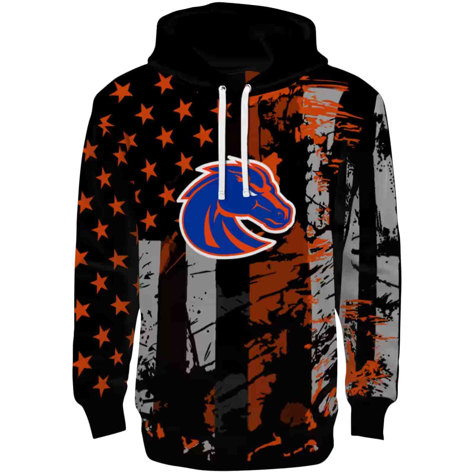 Custom Boise State Broncos Distressed Flag Orange Black Hoodie