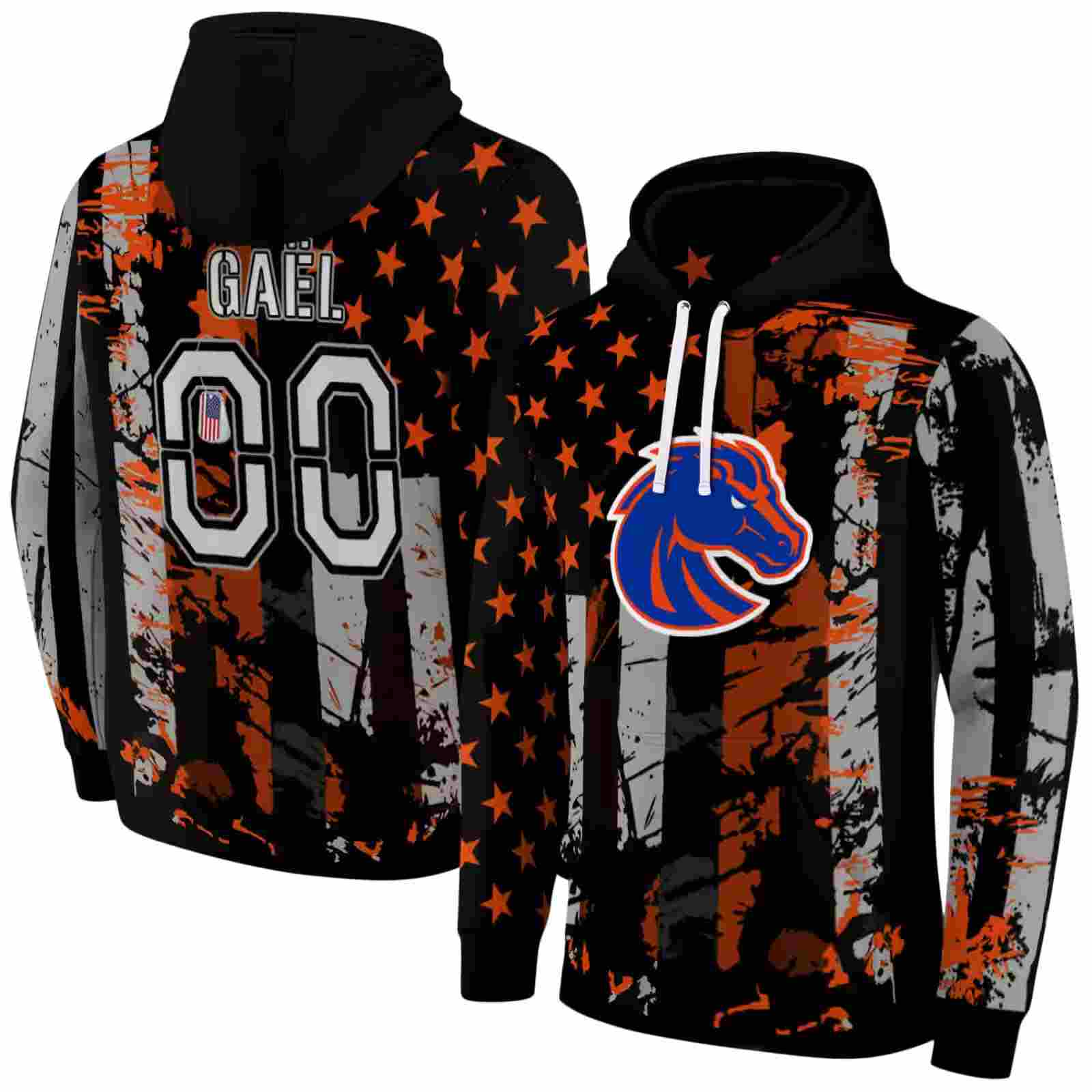 custom boise state broncos distressed flag orange black hoodie fashion forward