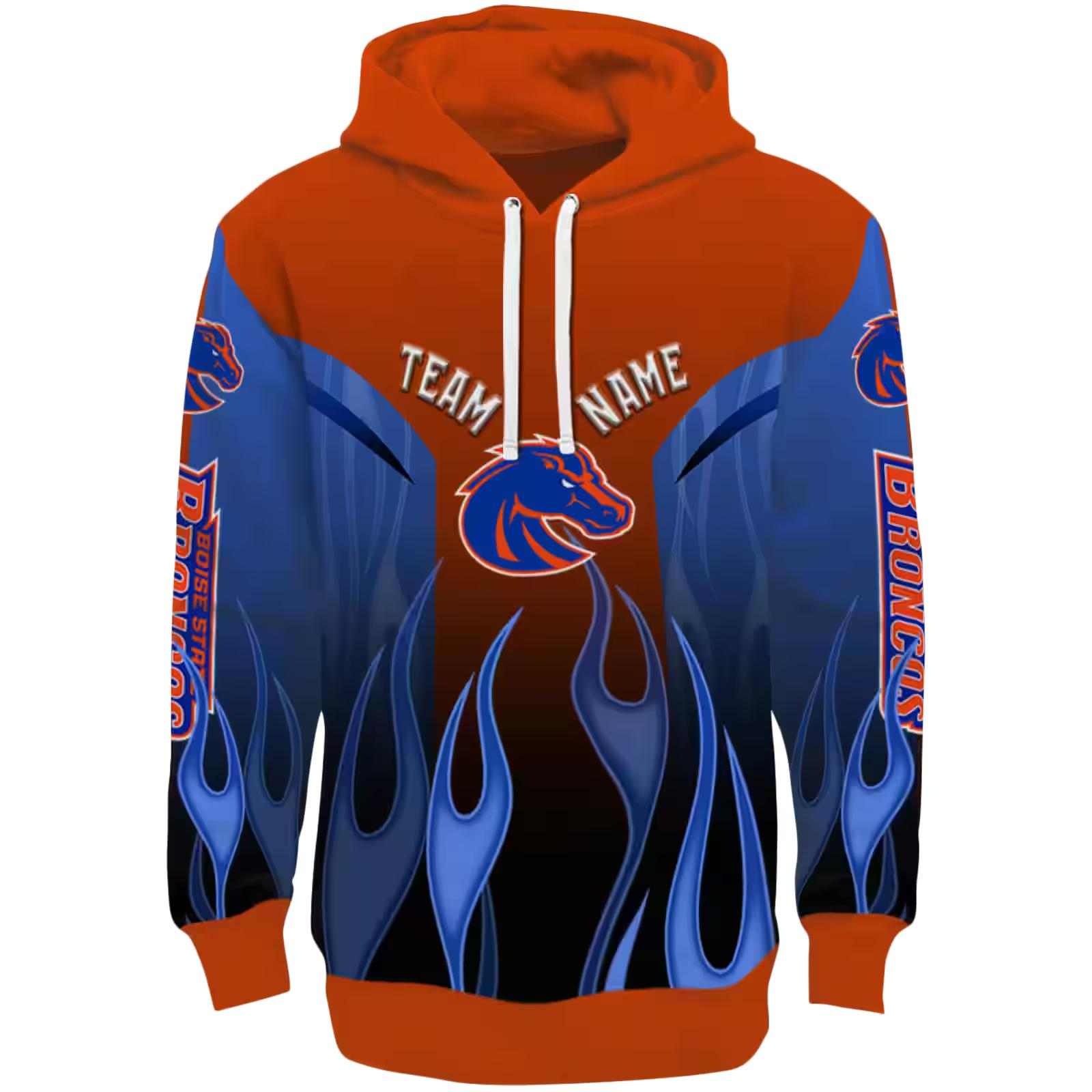 Custom Boise State Broncos Flame Design Orange Hoodie