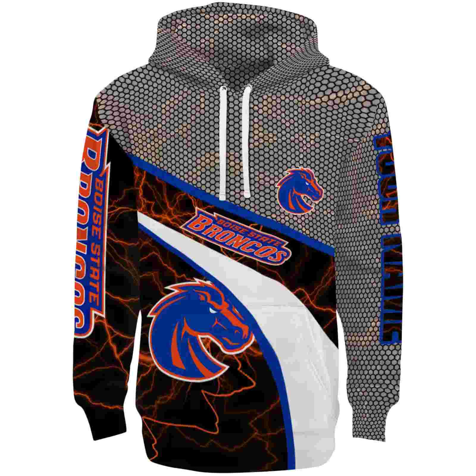 Custom Boise State Broncos Hexagonal Mesh Orange Black Gray Hoodie