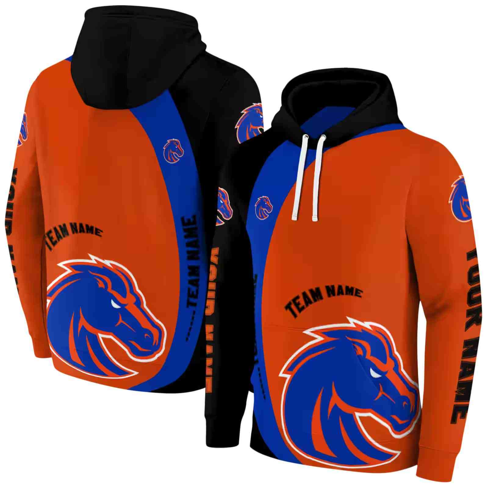 custom boise state broncos minimalist design orange black hoodie fashion forward