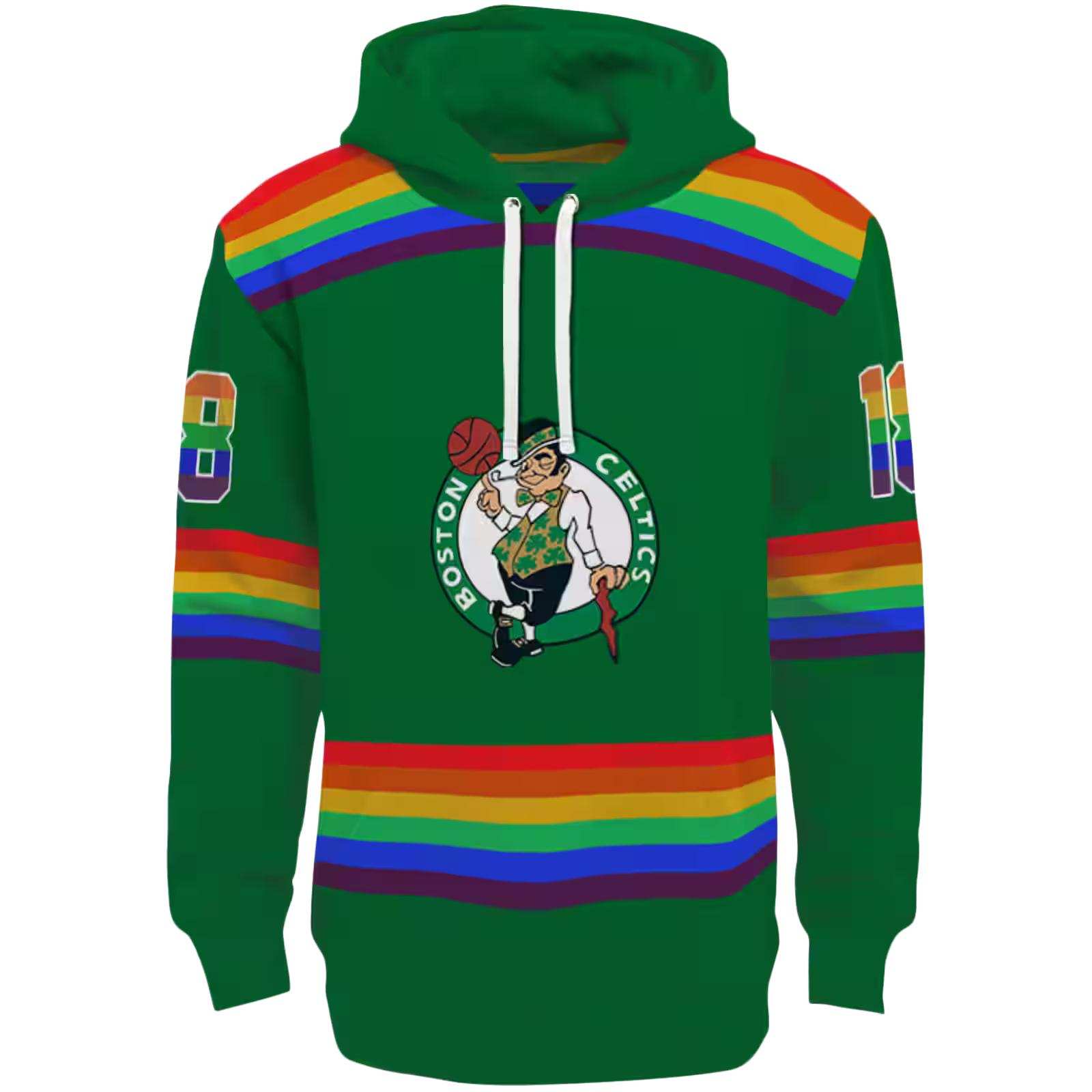 Custom Boston Celtics Rainbow Stripes Green Hoodie