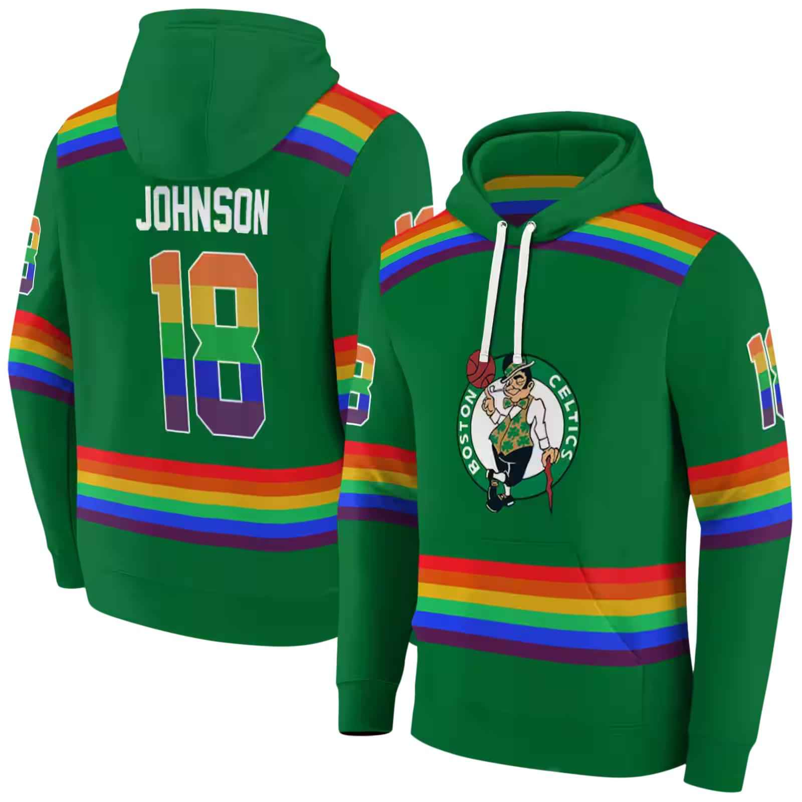 custom boston celtics rainbow stripes green hoodie fashion forward