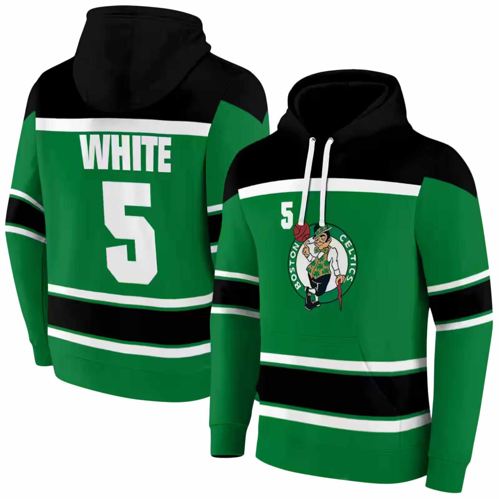 custom boston celtics striped pattern green hoodie fashion forward