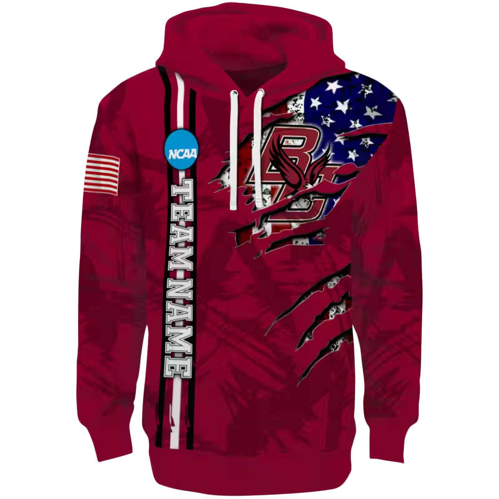Custom Boston College Eagles Ripped Flag Maroon Hoodie