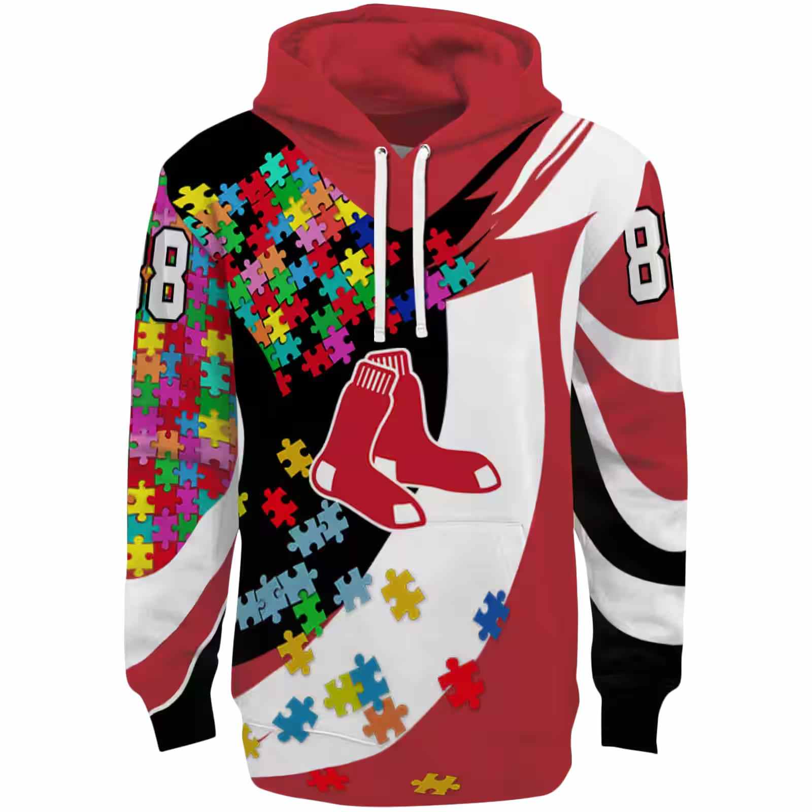 Custom Boston Red Sox Puzzle Pieces Red Hoodie
