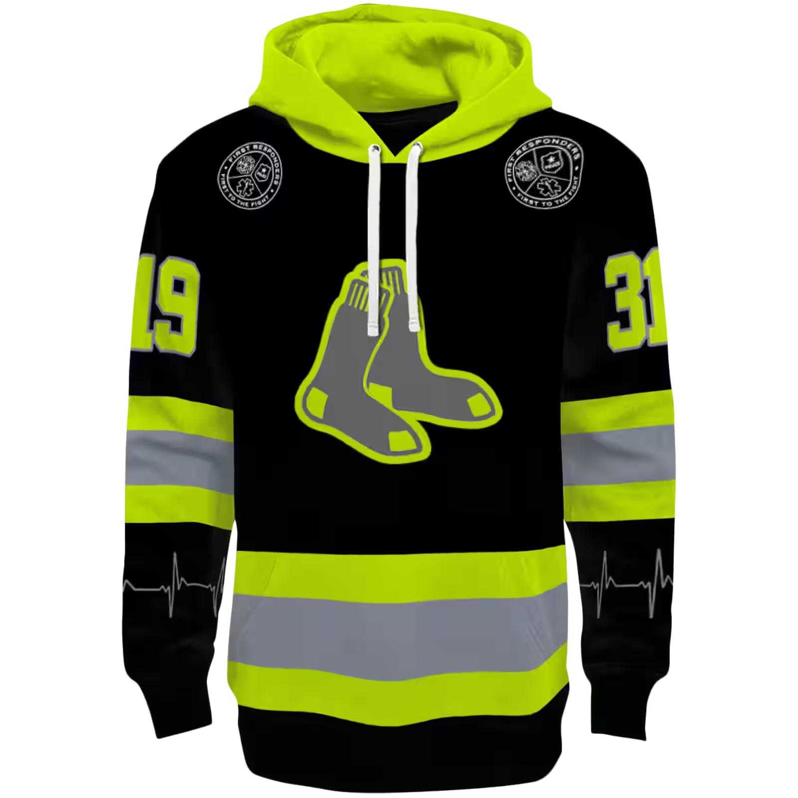 Custom Boston Red Sox Safety Motif Black Neon Green Hoodie