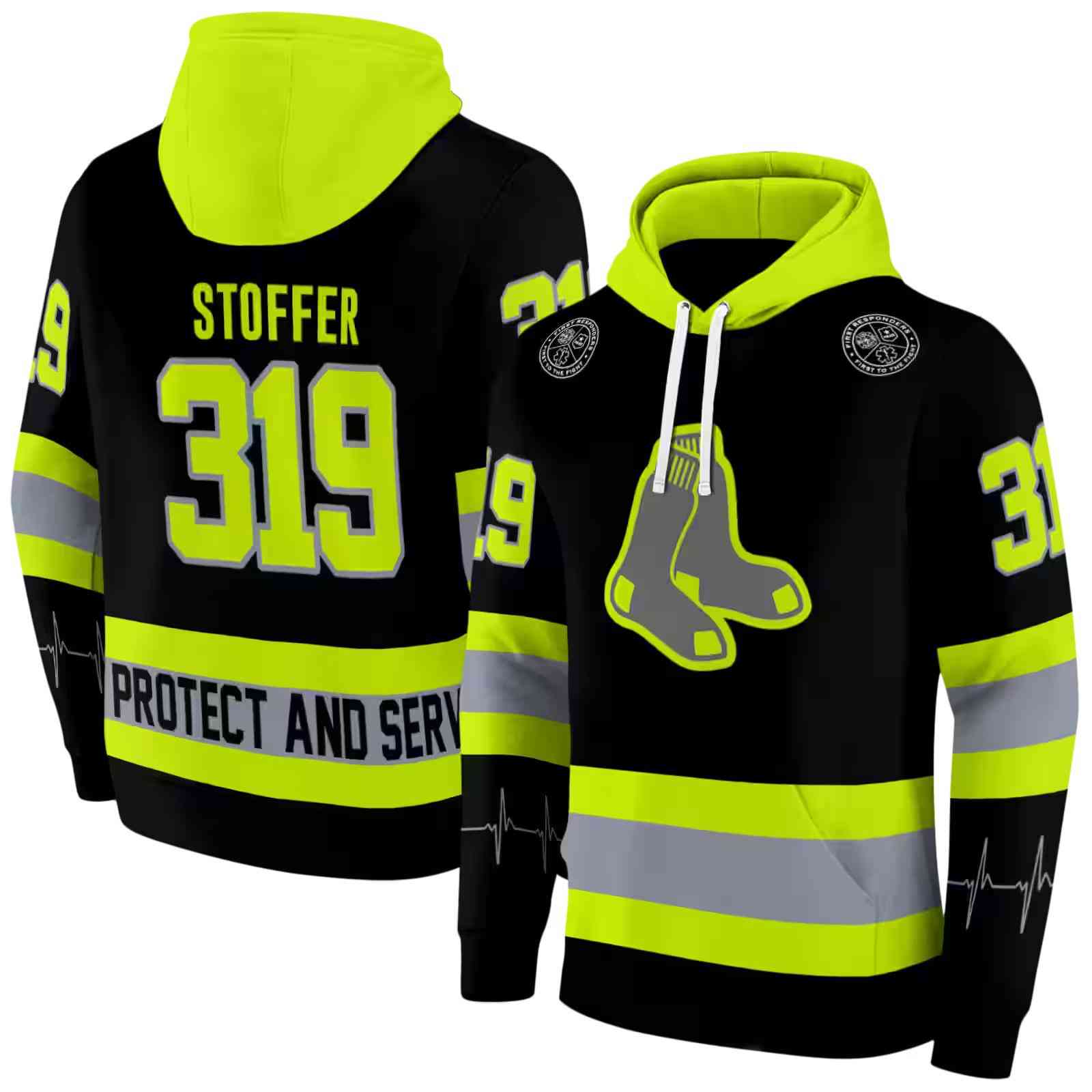 custom boston red sox safety motif black neon green hoodie fashion forward