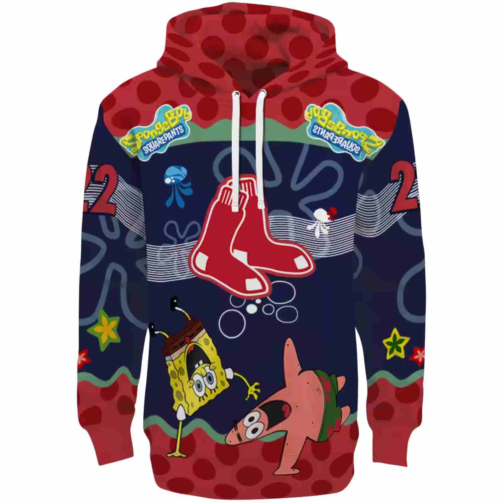 Custom Boston Red Sox Spongebob Patrick Star Red Navy Hoodie