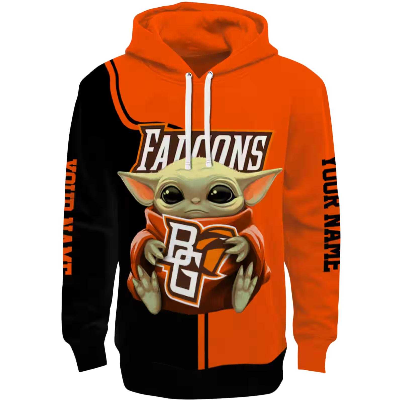 Custom Bowling Green Falcons Baby Yoda Orange Black Hoodie