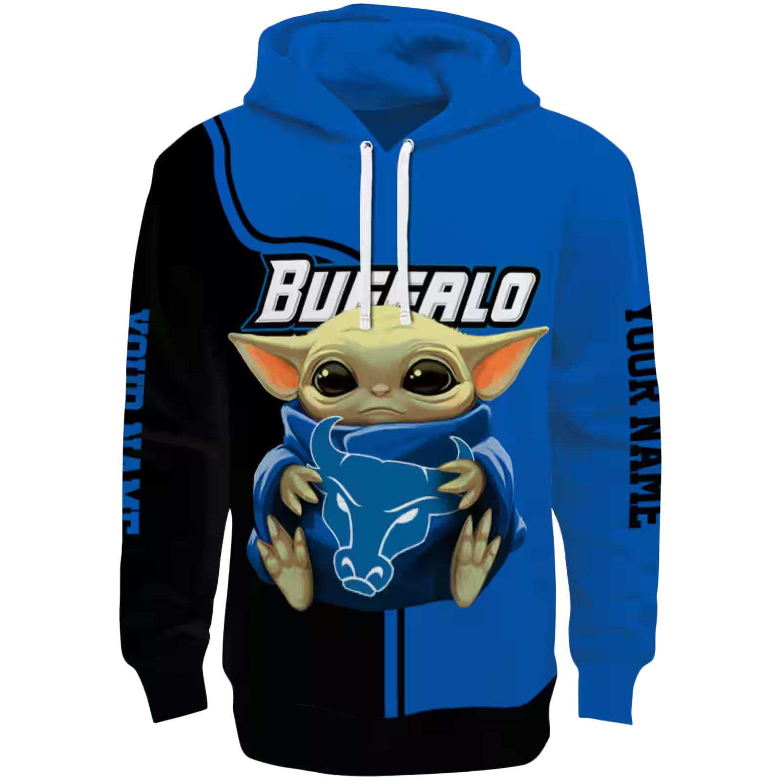 Custom Buffalo Bulls Baby Yoda Royal Blue Black Hoodie