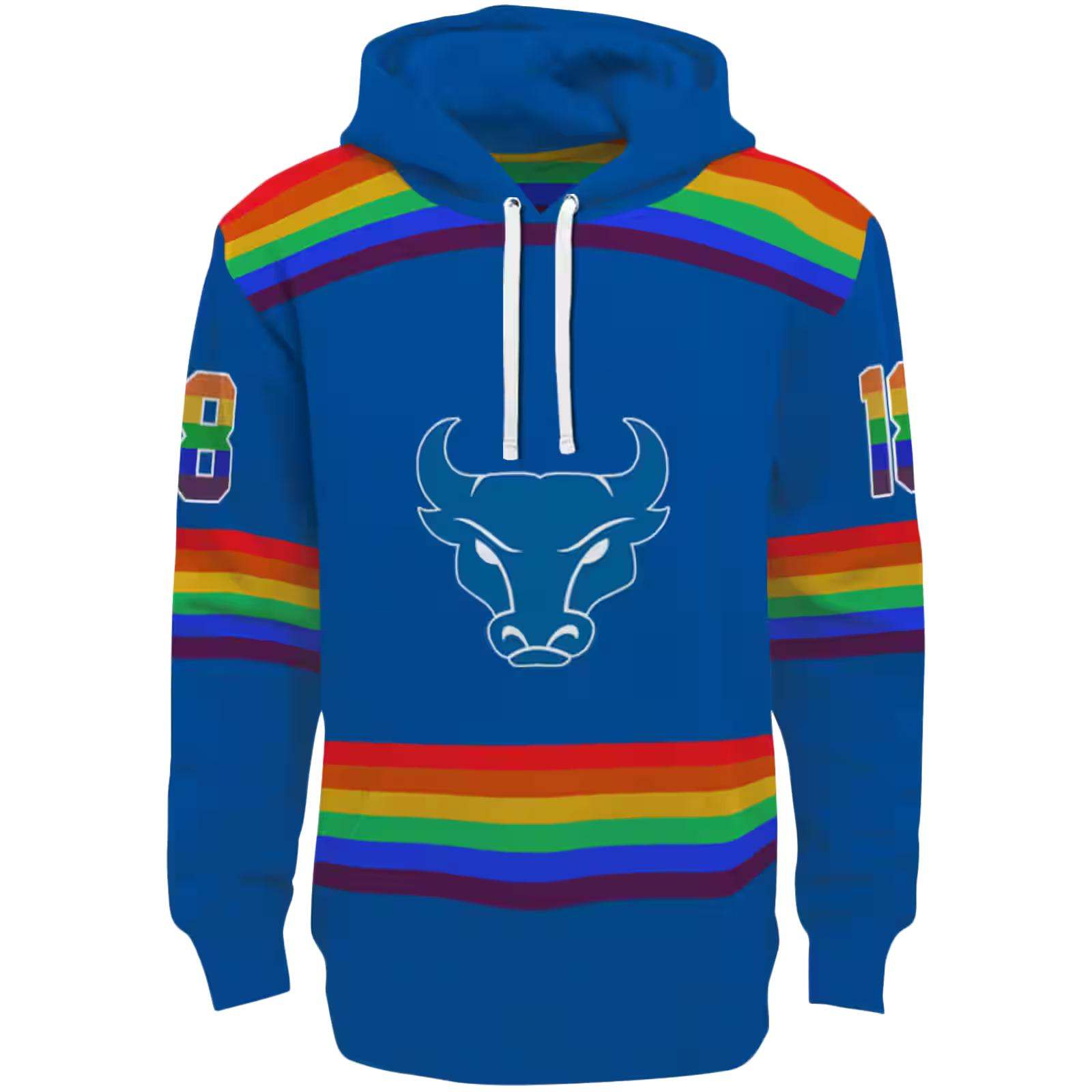 Custom Buffalo Bulls Rainbow Stripes Royal Blue Hoodie