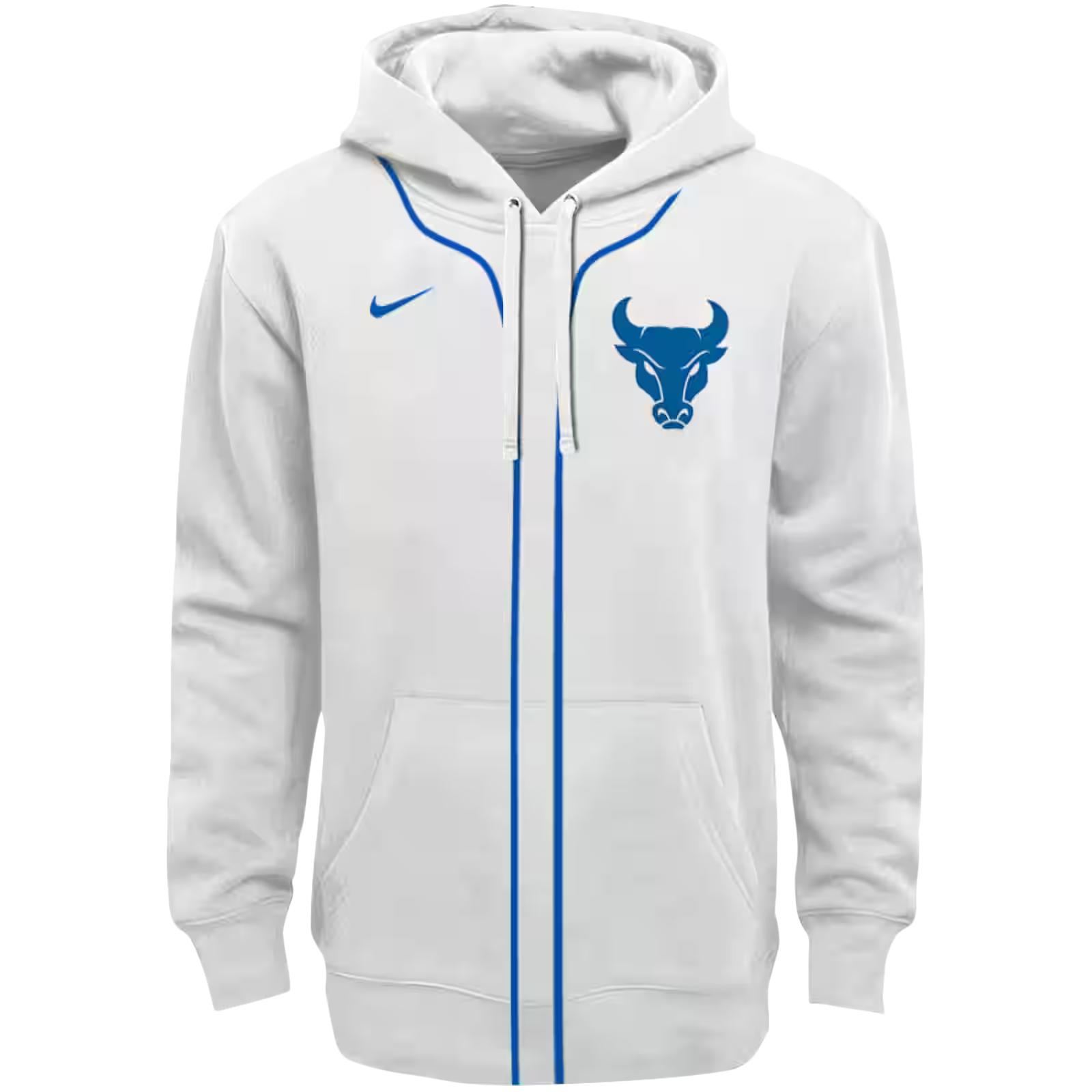 Custom Buffalo Bulls Sporty Stripe White Hoodie