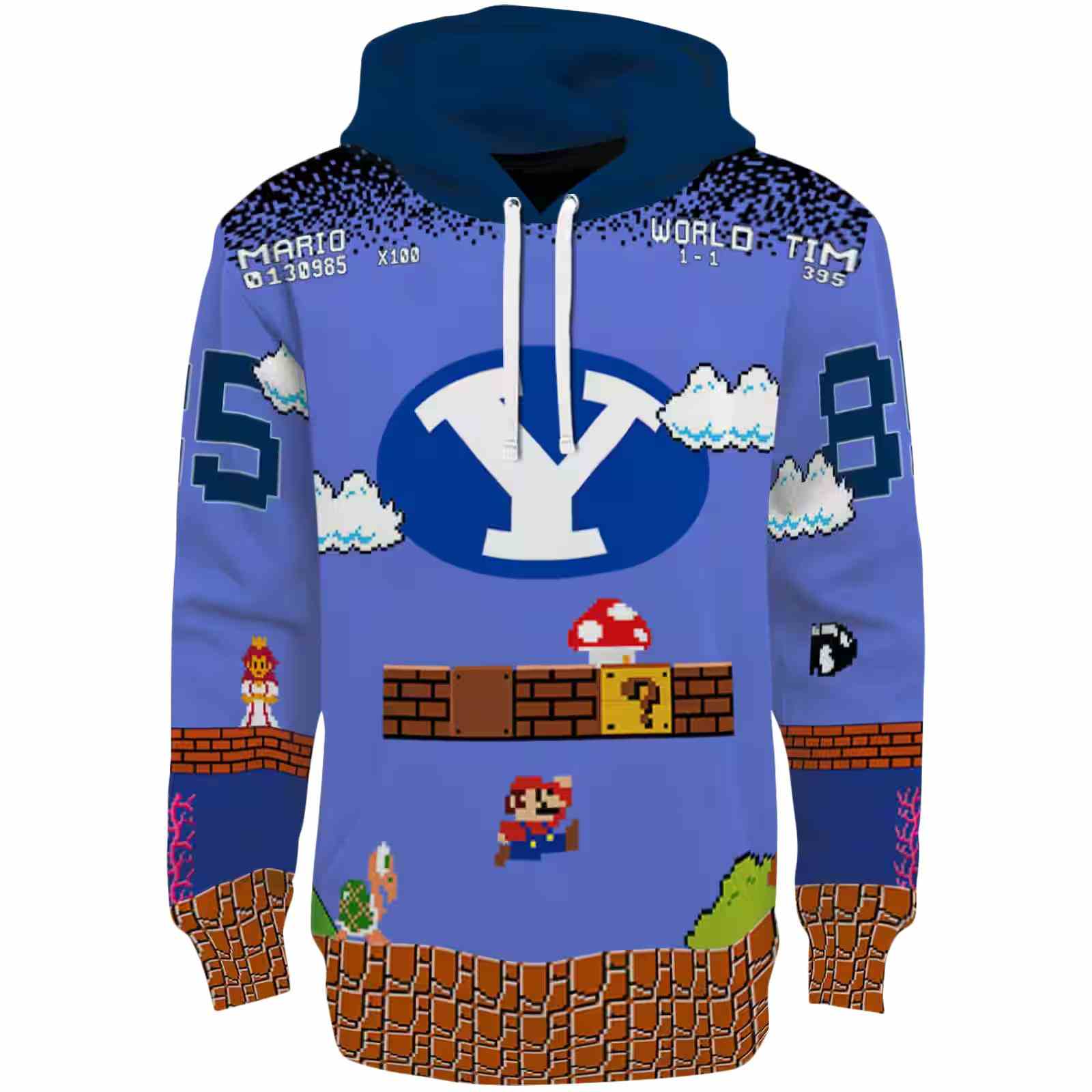 Custom BYU Cougars Mario Blue Black Hoodie