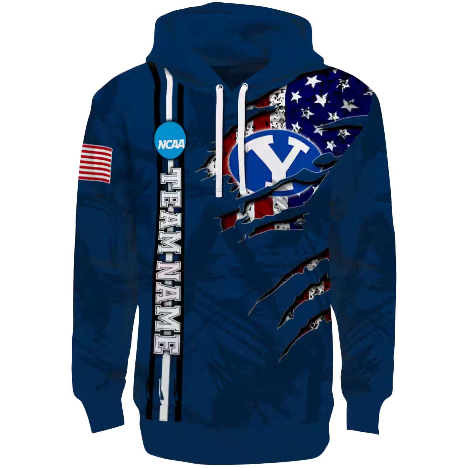 Custom BYU Cougars Ripped Flag Blue Hoodie
