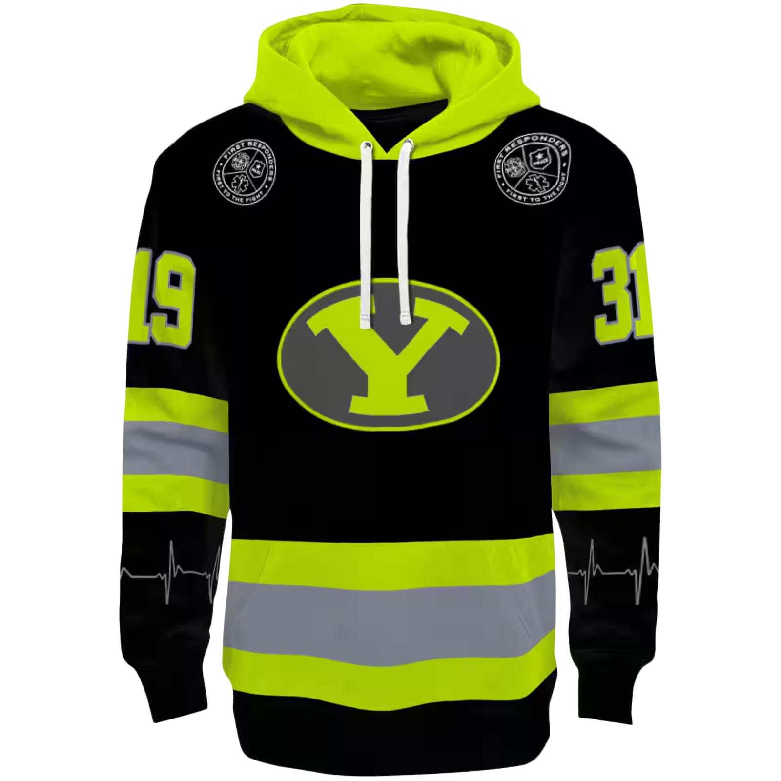 Custom BYU Cougars Safety Motif Black Neon Green Hoodie
