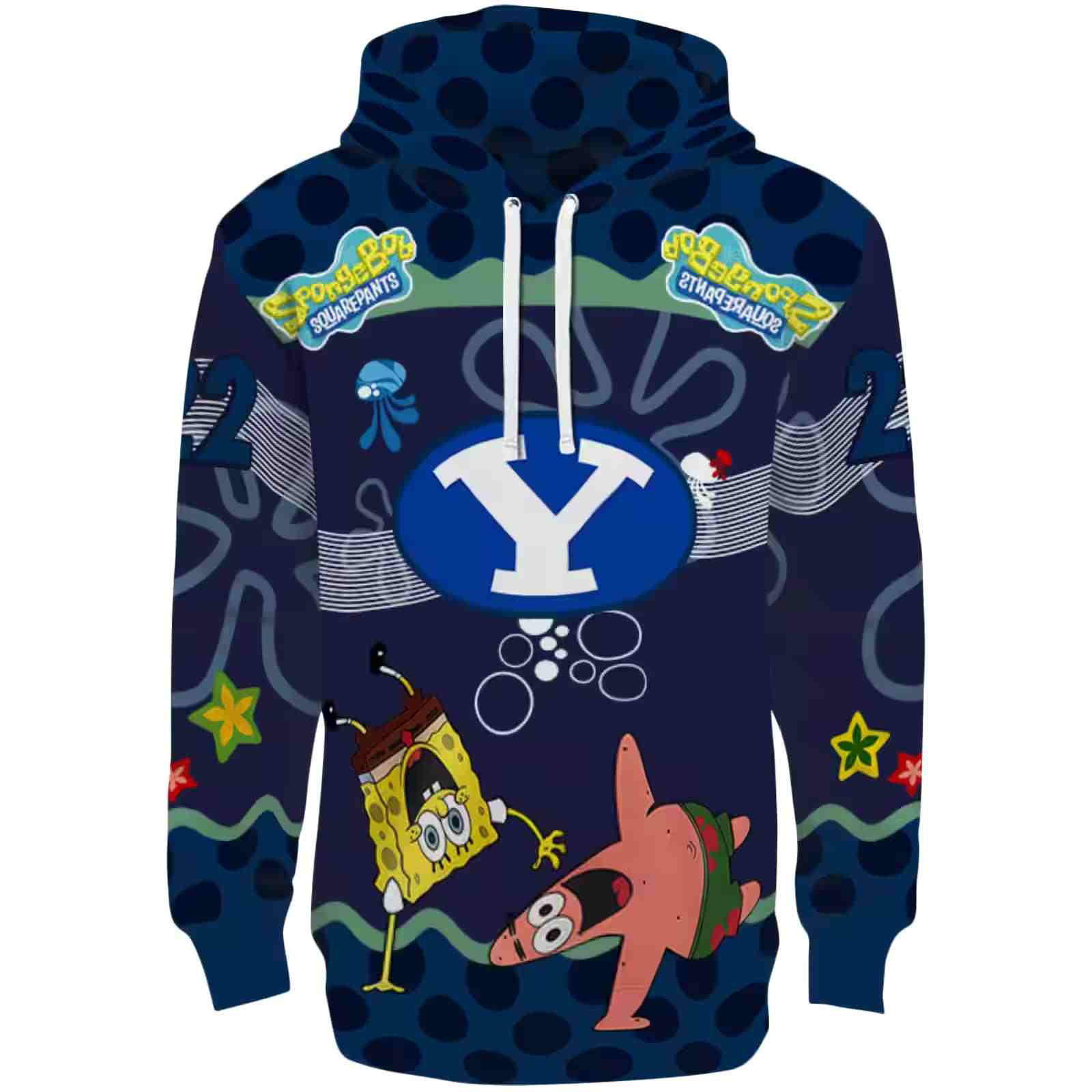 Custom BYU Cougars Spongebob Patrick Star Blue Navy Hoodie