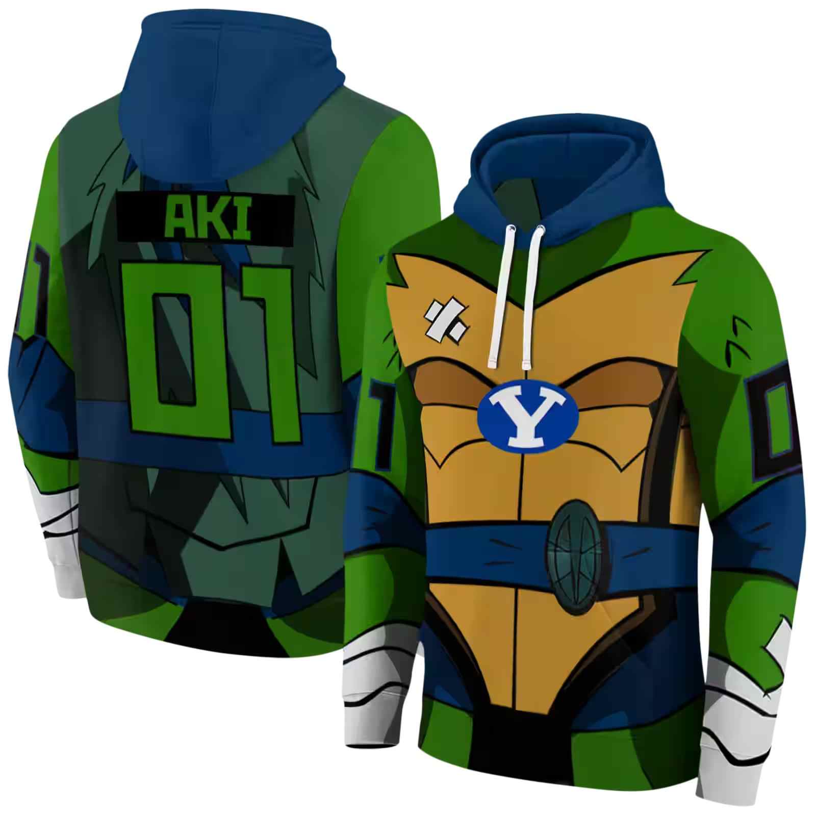 custom byu cougars superhero armor blue green hoodie fashion forward