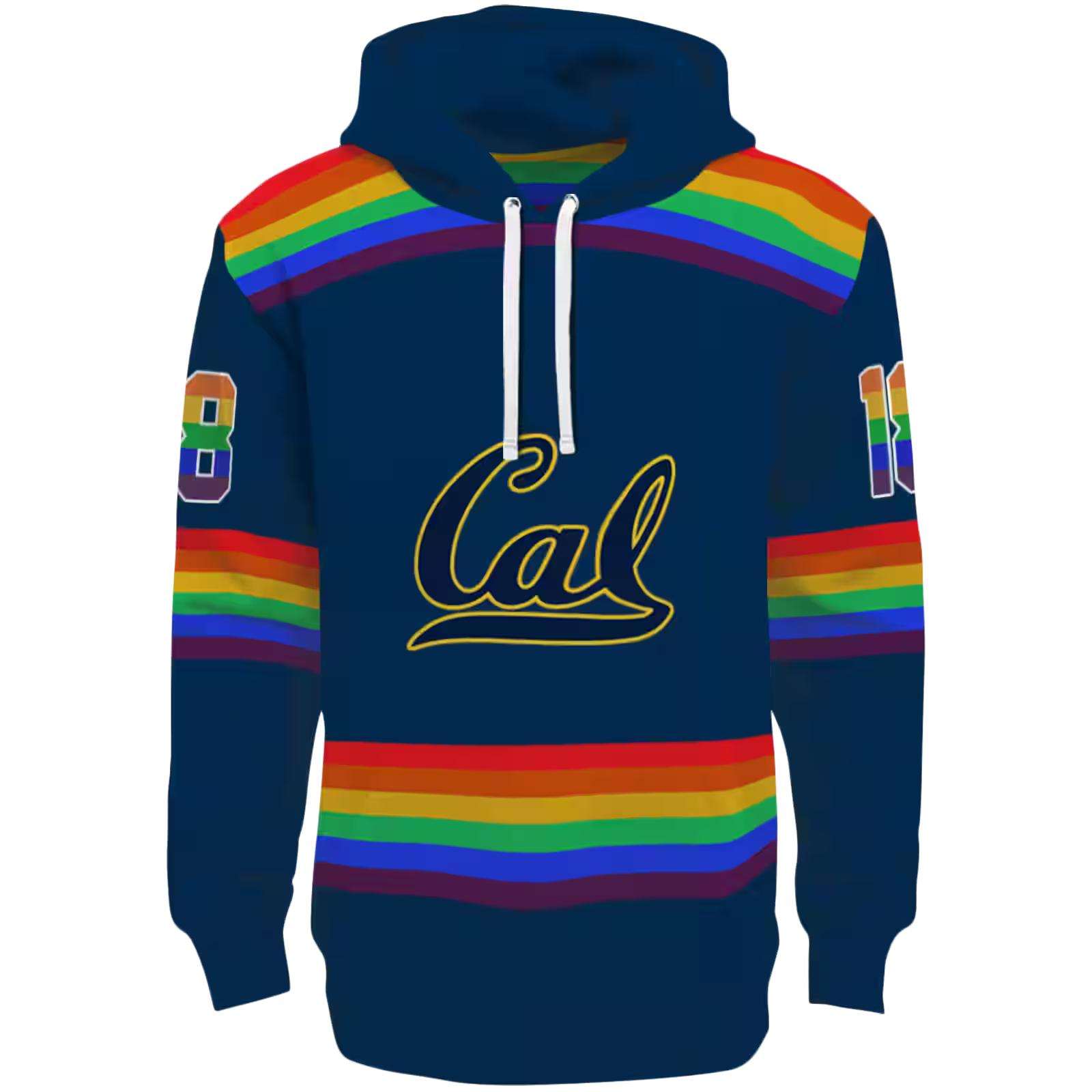Custom California Golden Bears Rainbow Stripes Blue Hoodie