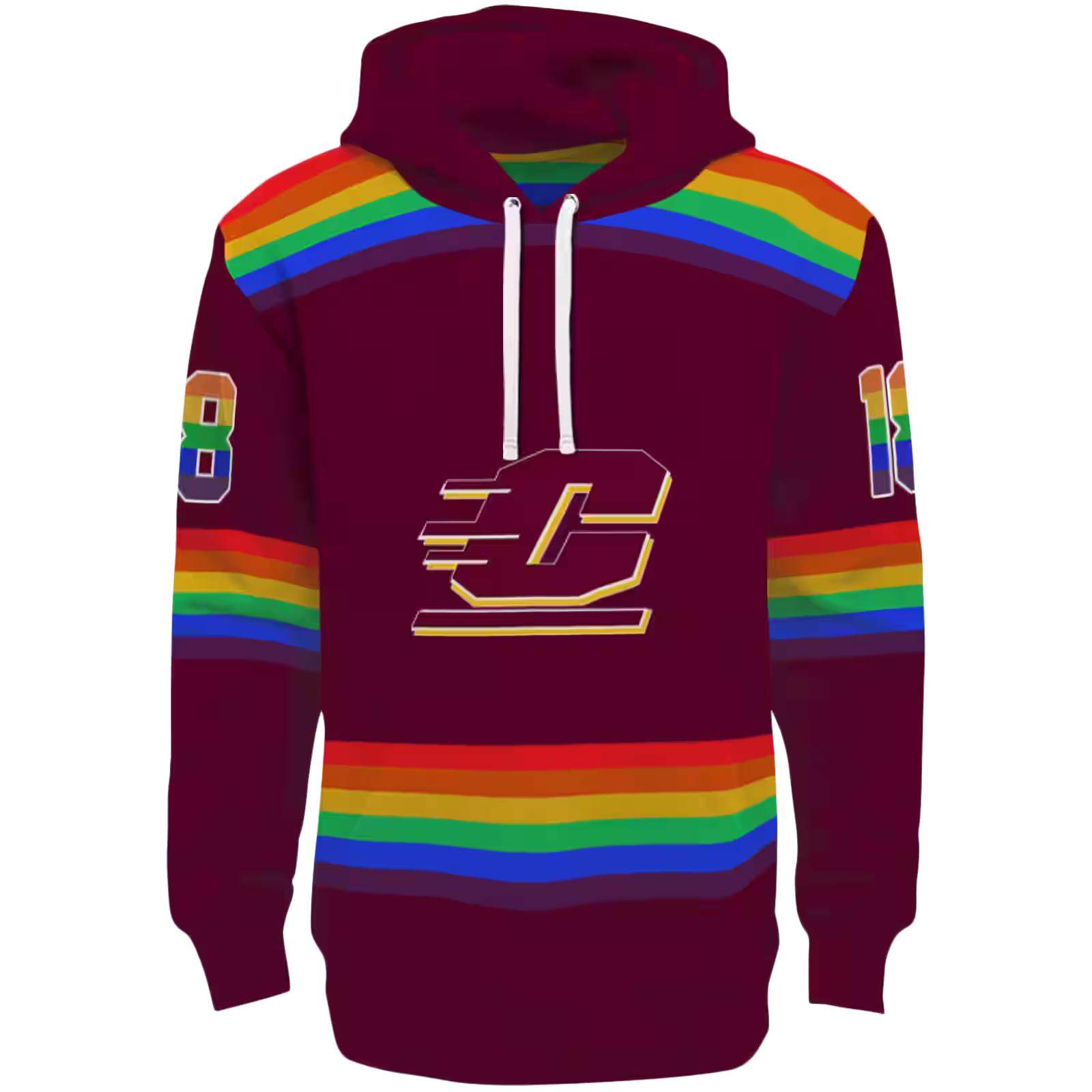 Custom Central Michigan Chippewas Rainbow Stripes Maroon Hoodie
