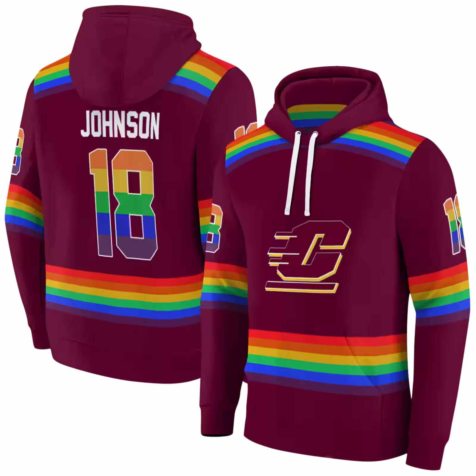 custom central michigan chippewas rainbow stripes maroon hoodie fashion forward