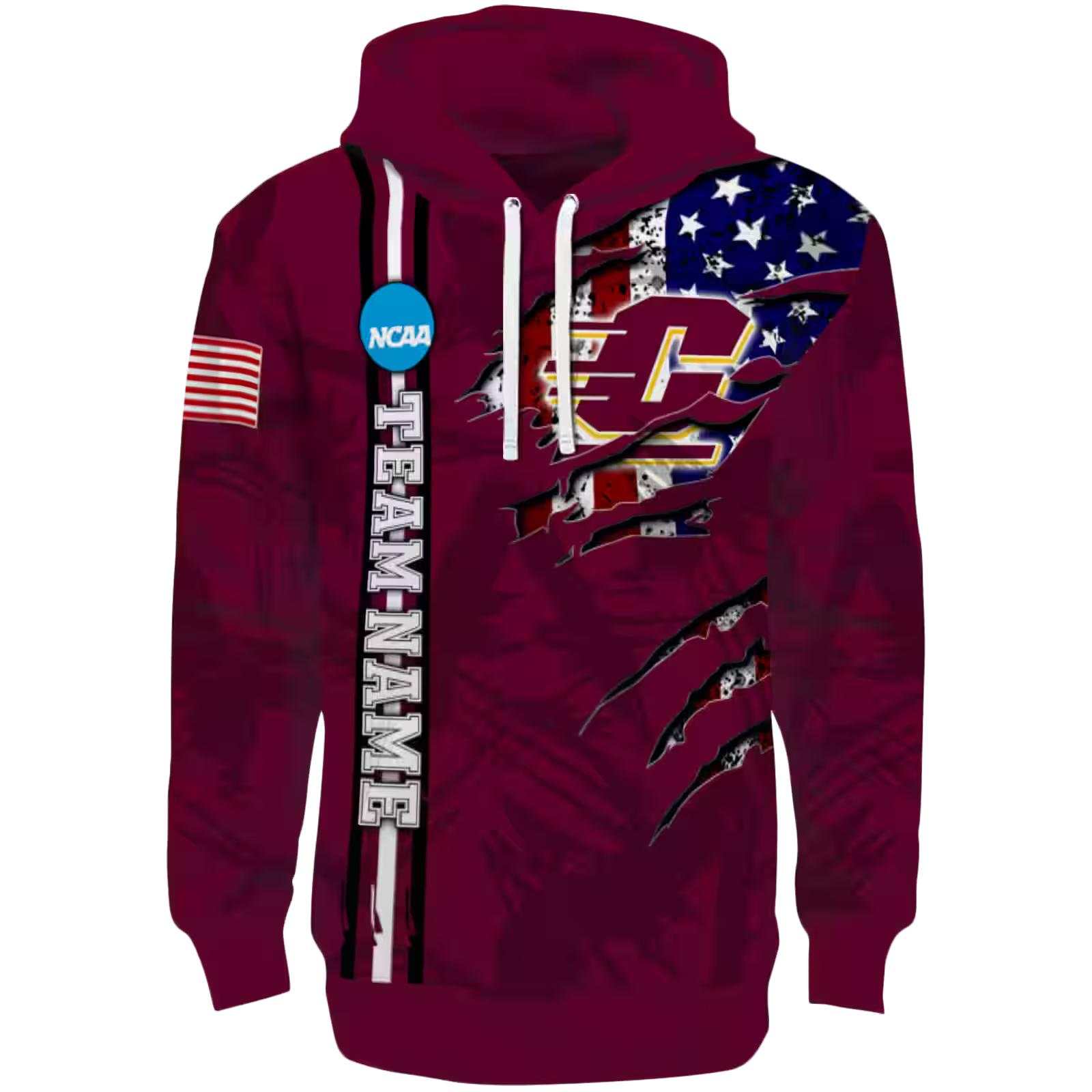 Custom Central Michigan Chippewas Ripped Flag Maroon Hoodie