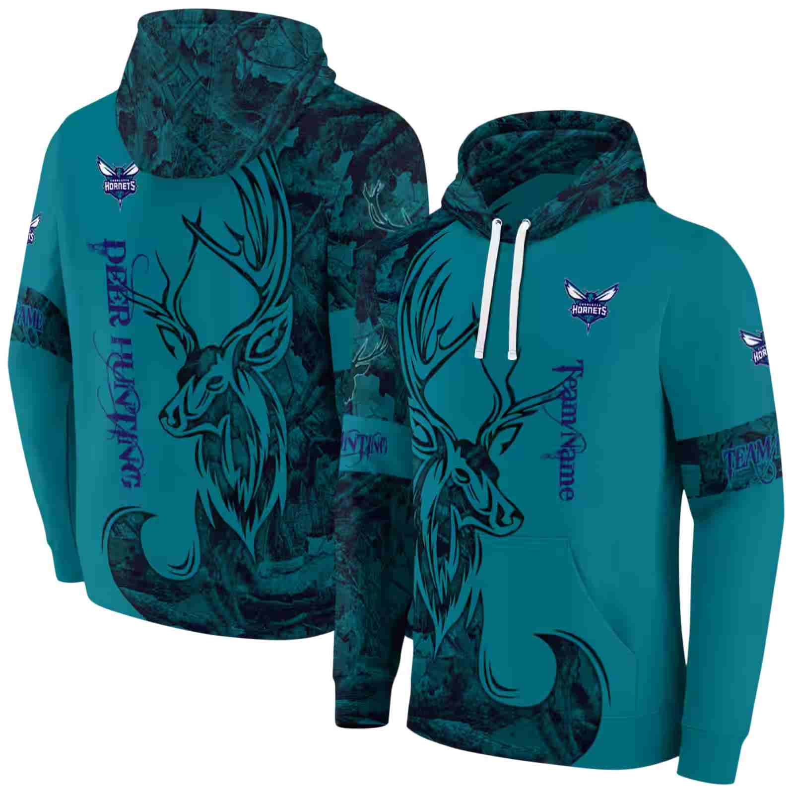 custom charlotte hornets deer silhouette teal hoodie fashion forward