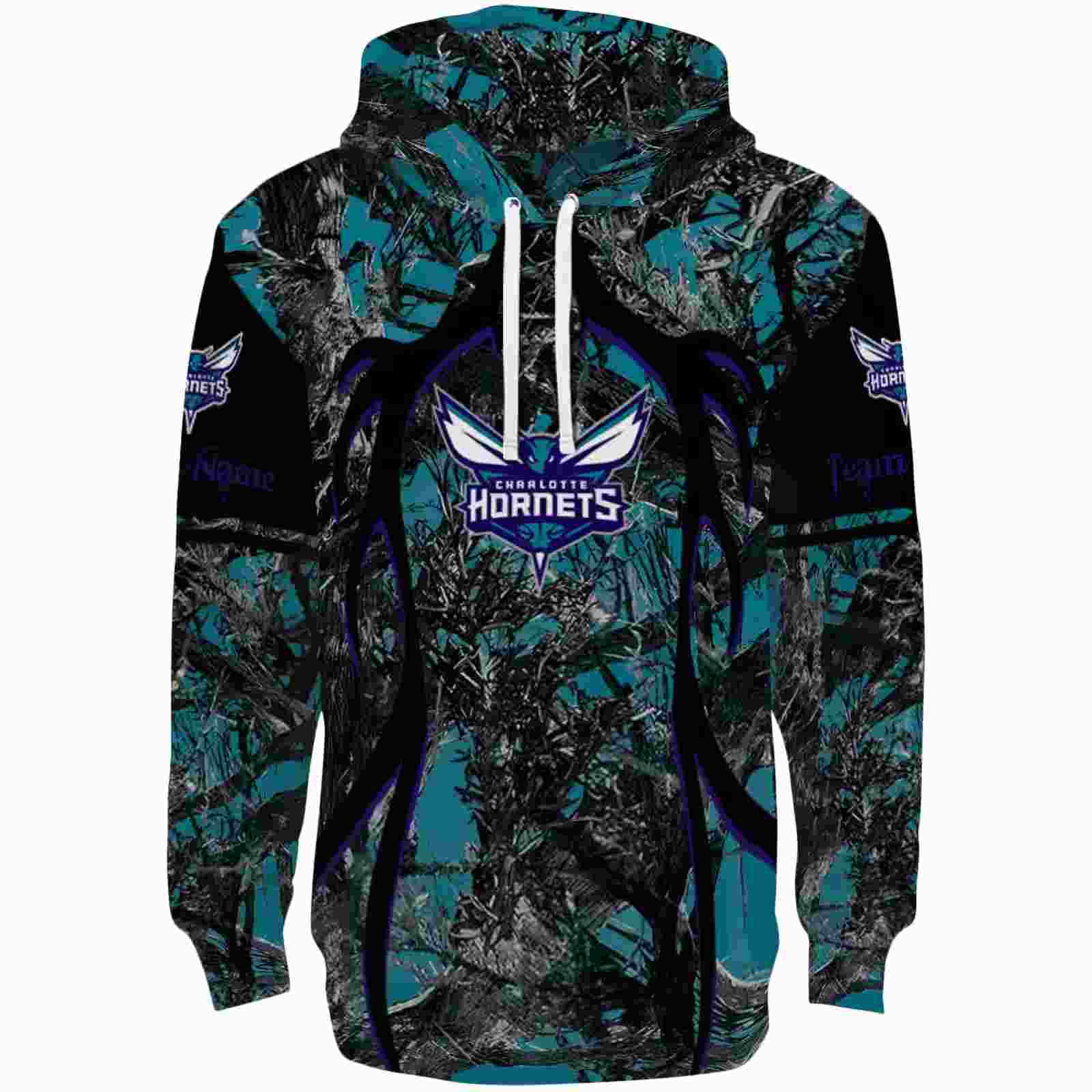 Custom Charlotte Hornets Hunting Theme Teal Black Hoodie