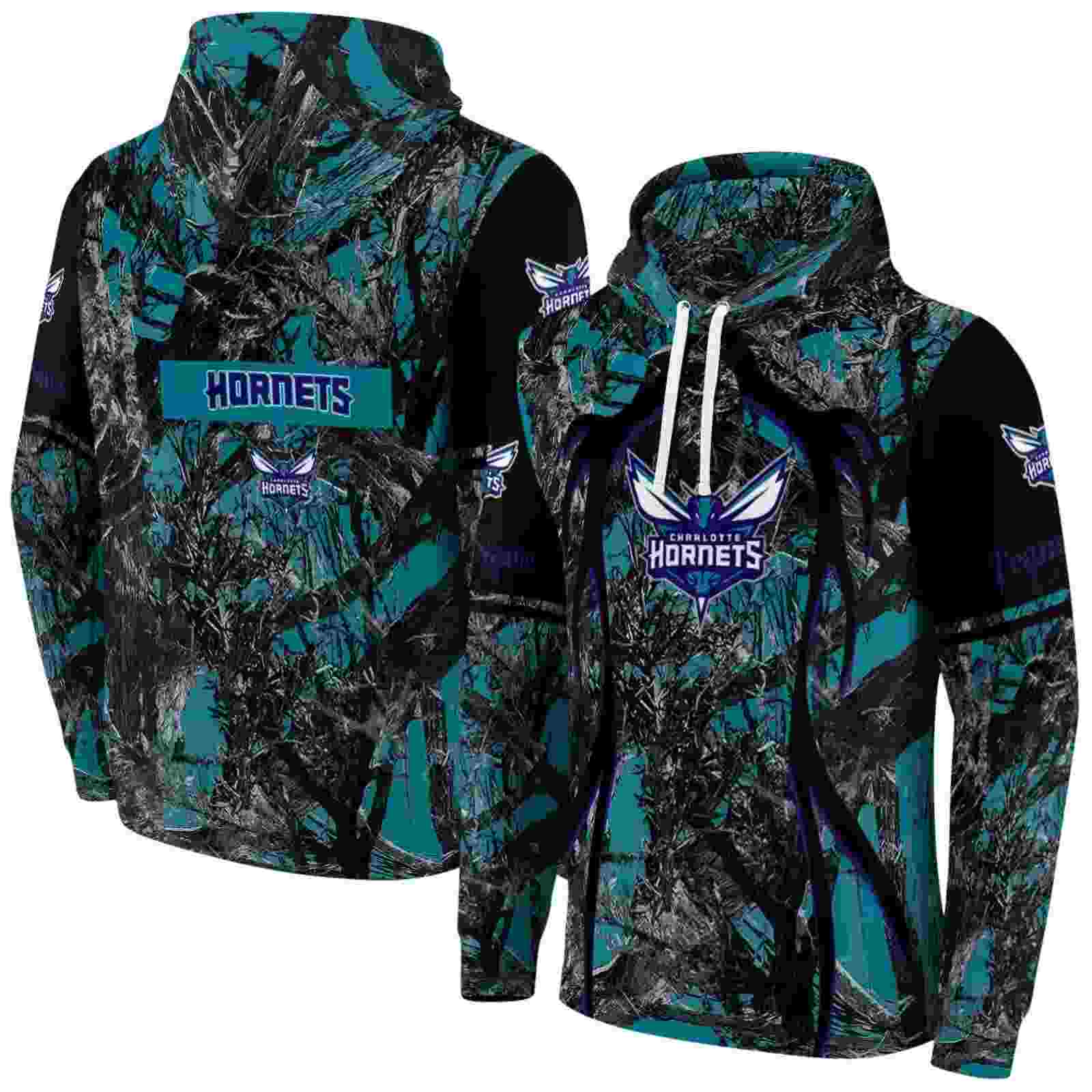 custom charlotte hornets hunting theme teal black hoodie fashion forward