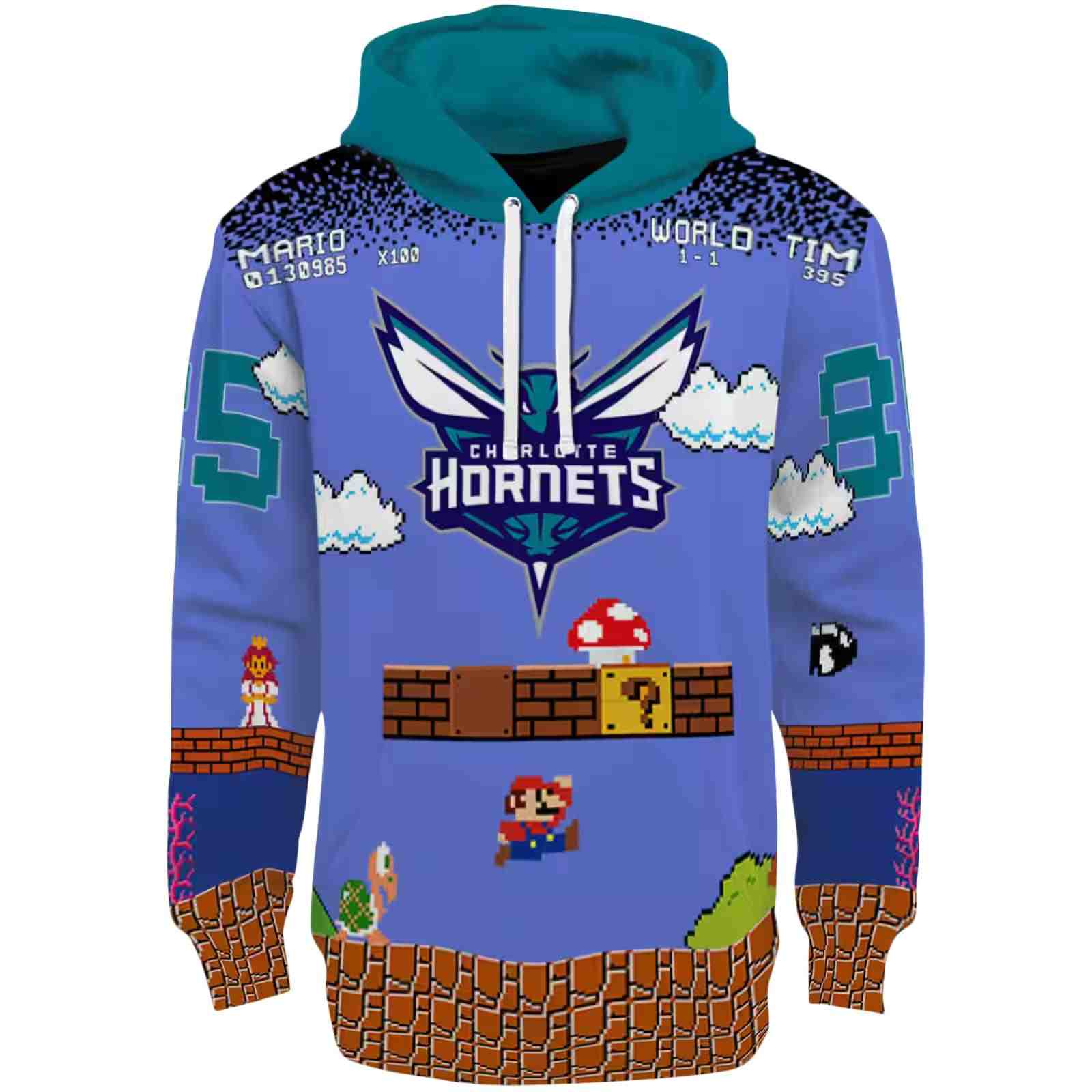 Custom Charlotte Hornets Mario Blue Black Hoodie