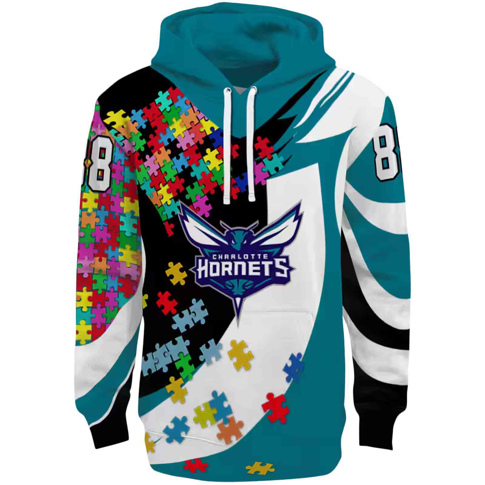 Custom Charlotte Hornets Puzzle Pieces Teal Hoodie