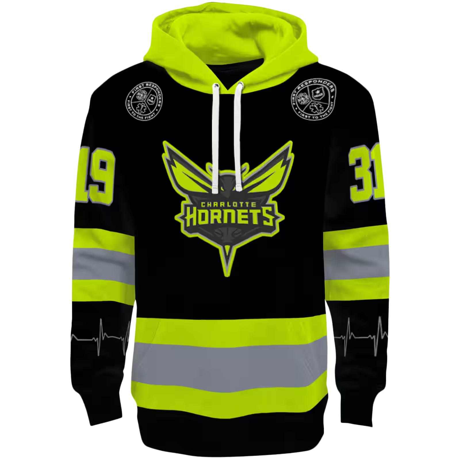 Custom Charlotte Hornets Safety Motif Black Neon Green Hoodie