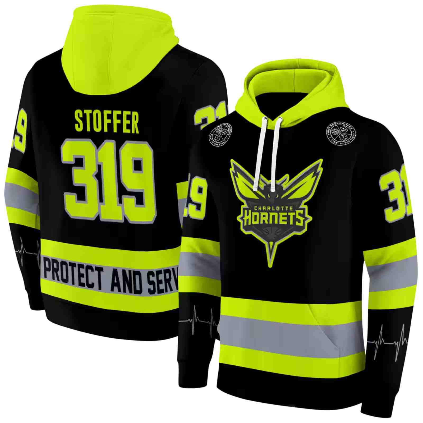 custom charlotte hornets safety motif black neon green hoodie fashion forward