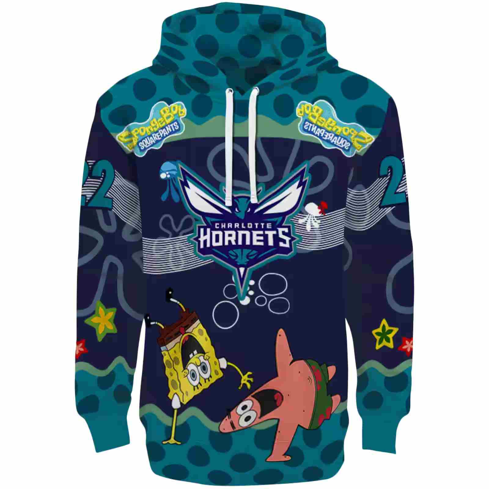 Custom Charlotte Hornets Spongebob Patrick Star Teal Navy Hoodie