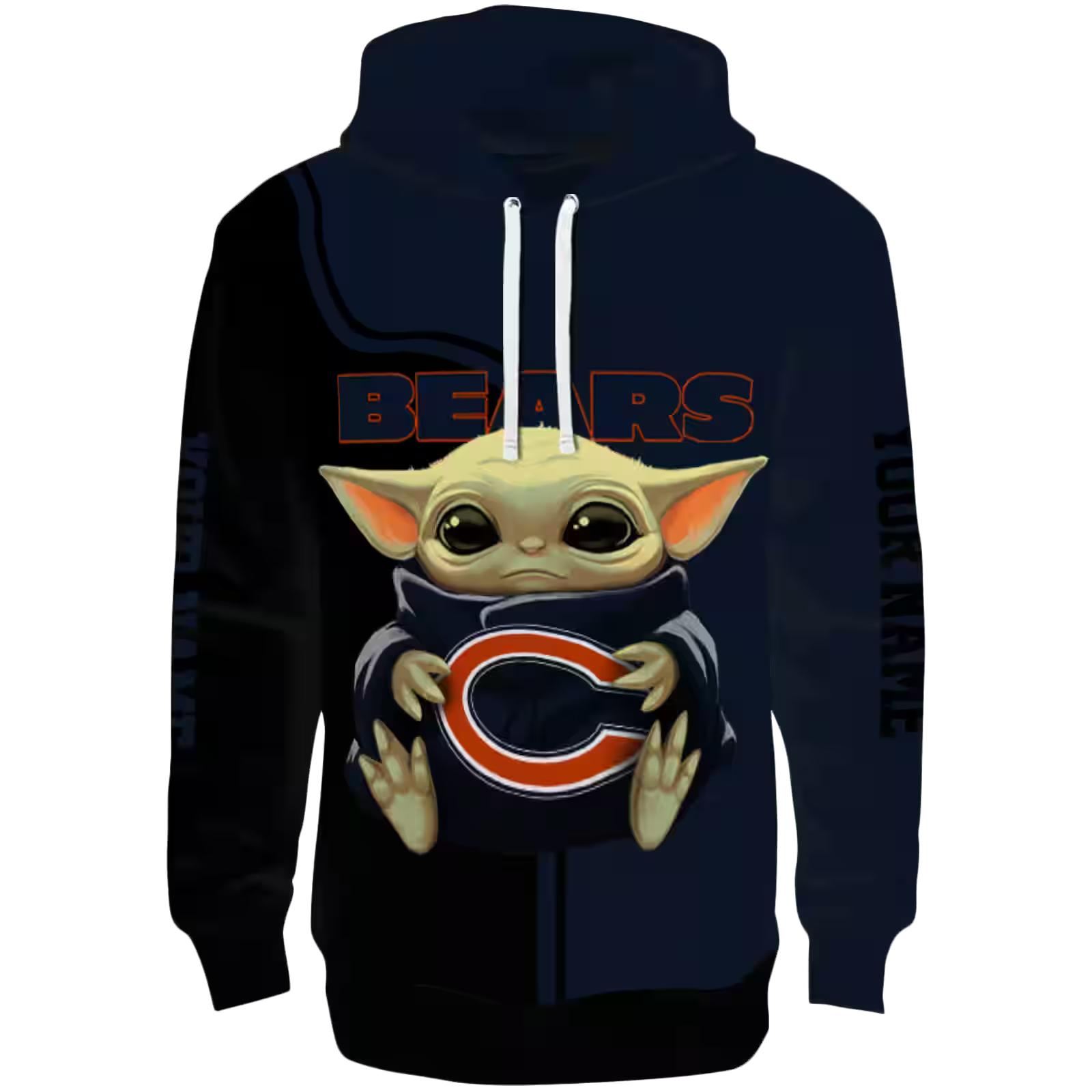 Custom Chicago Bears Baby Yoda Blue Black Hoodie