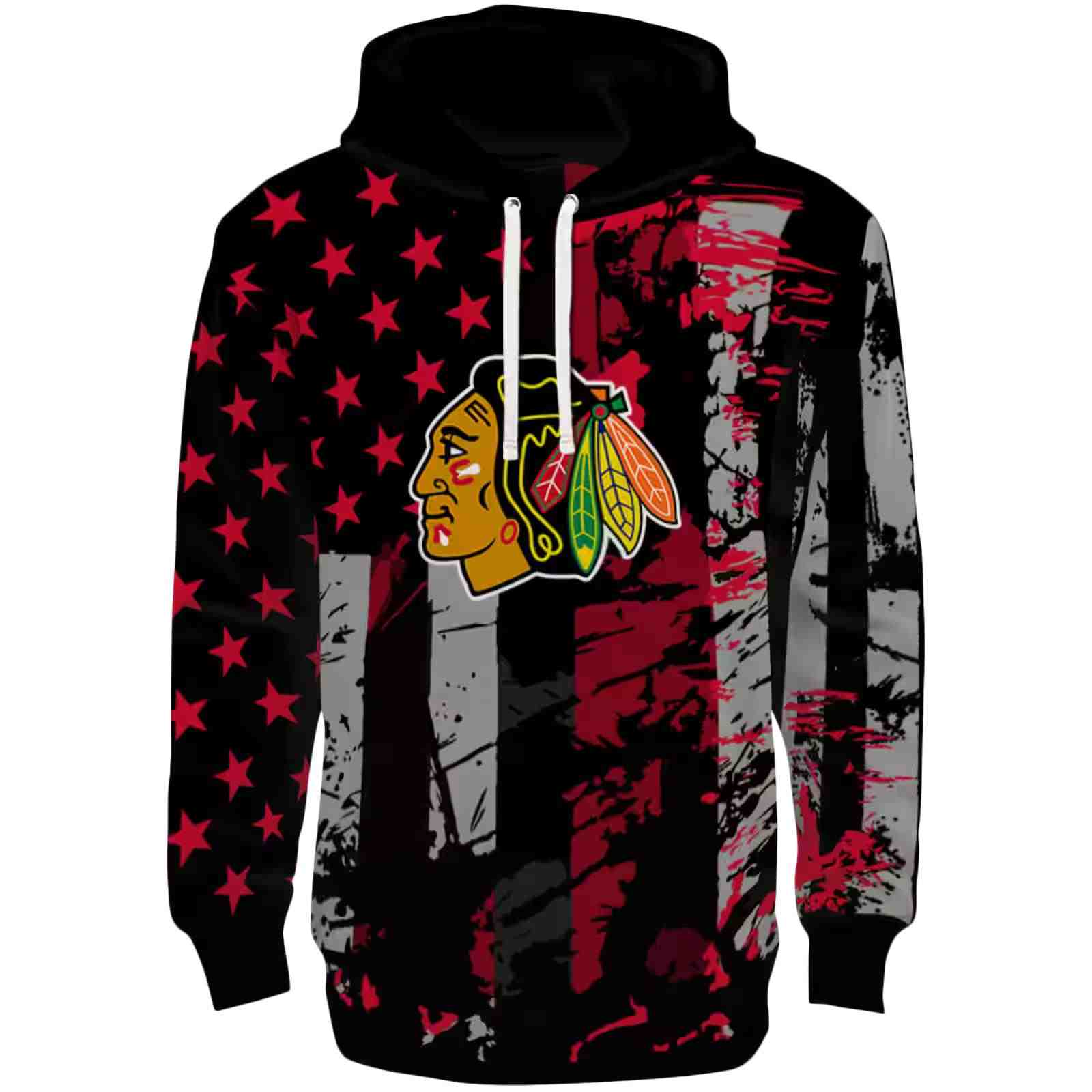 Custom Chicago Blackhawks Distressed Flag Red Black Hoodie