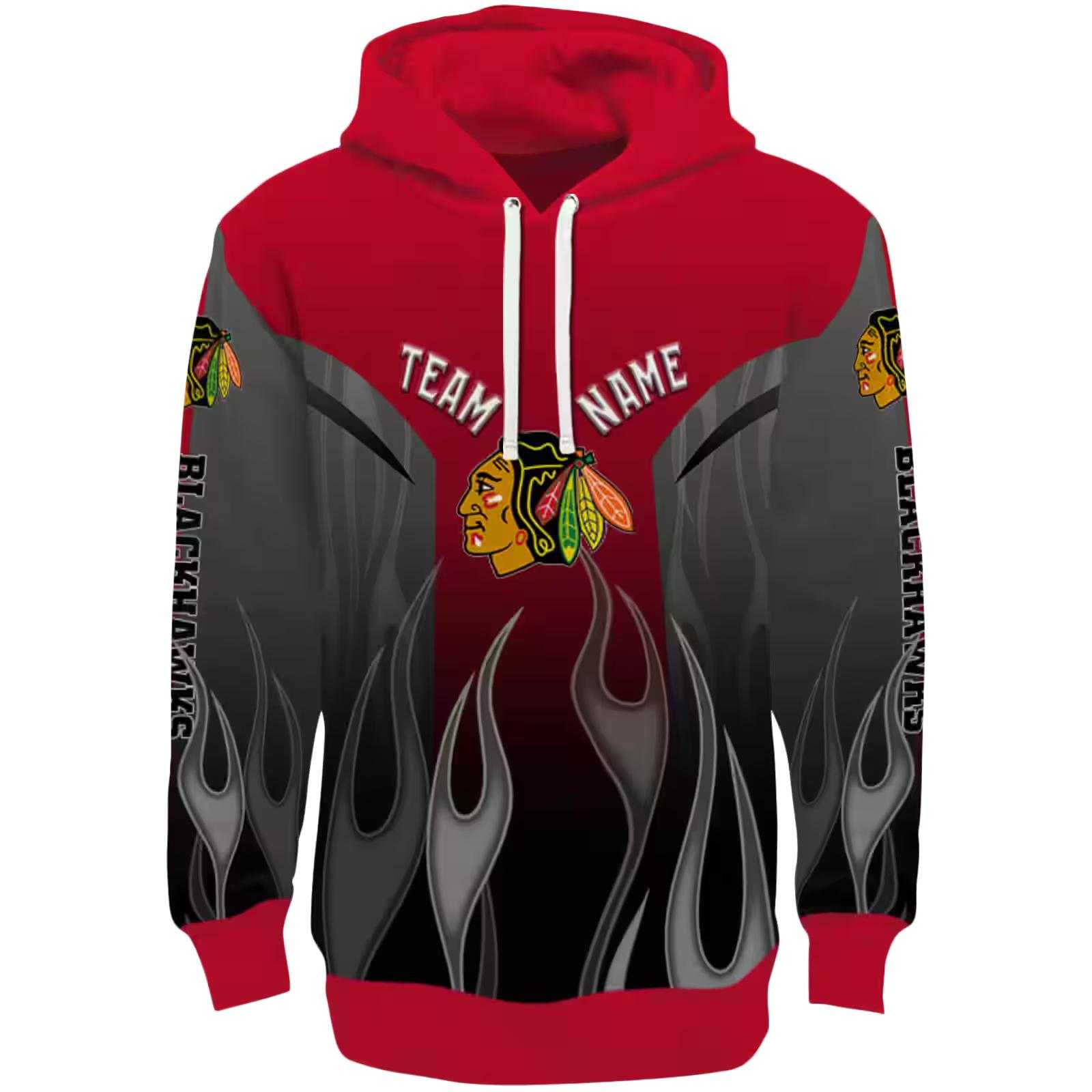 Custom Chicago Blackhawks Flame Design Red Hoodie