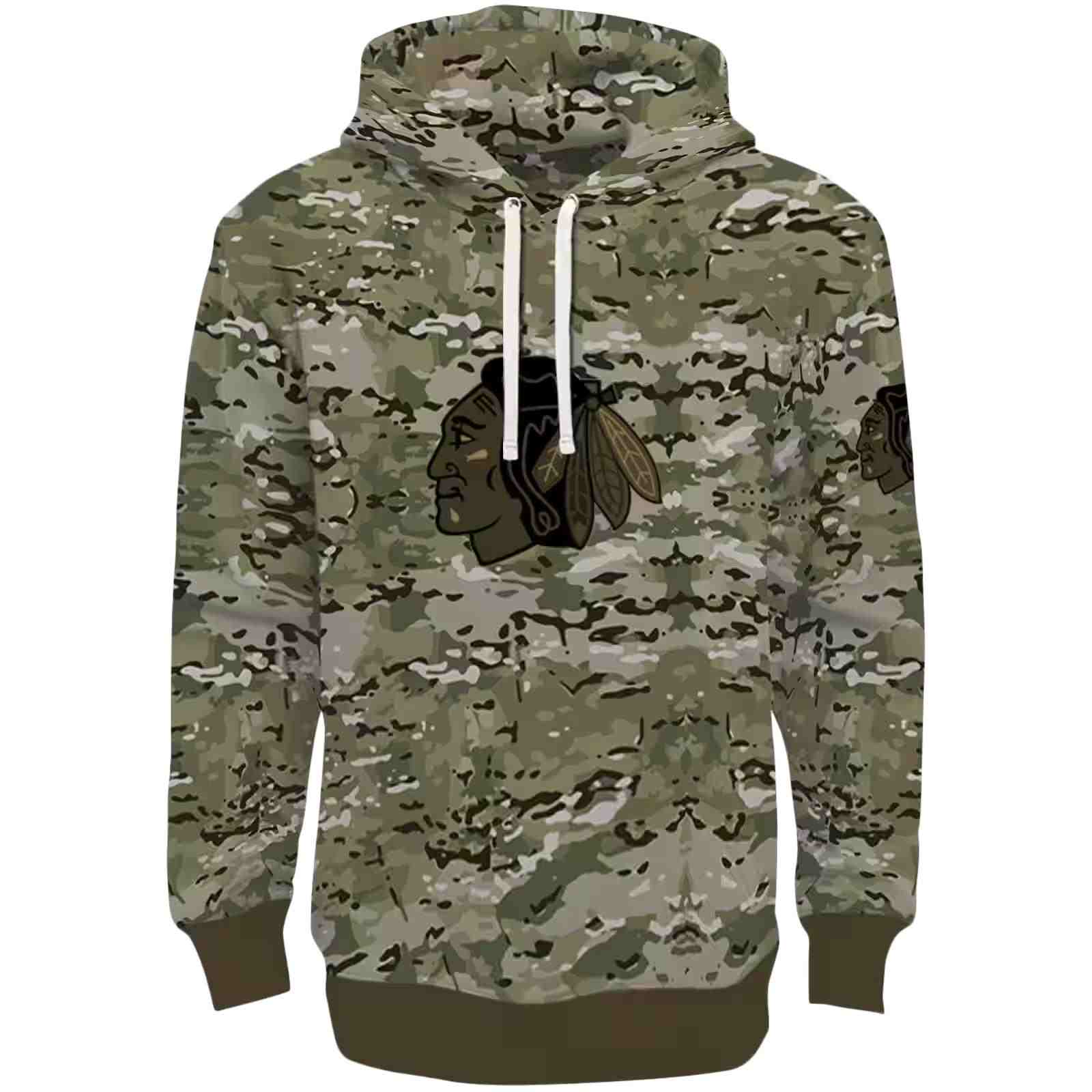 Custom Chicago Blackhawks Military Style Hoodie