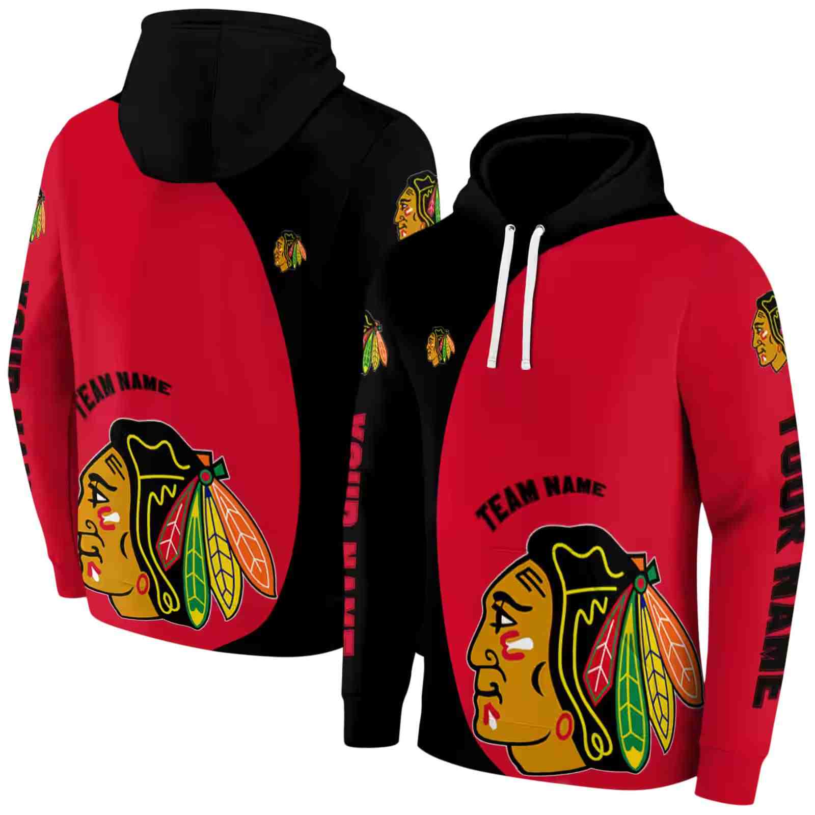 custom chicago blackhawks minimalist design red black hoodie fashion forward