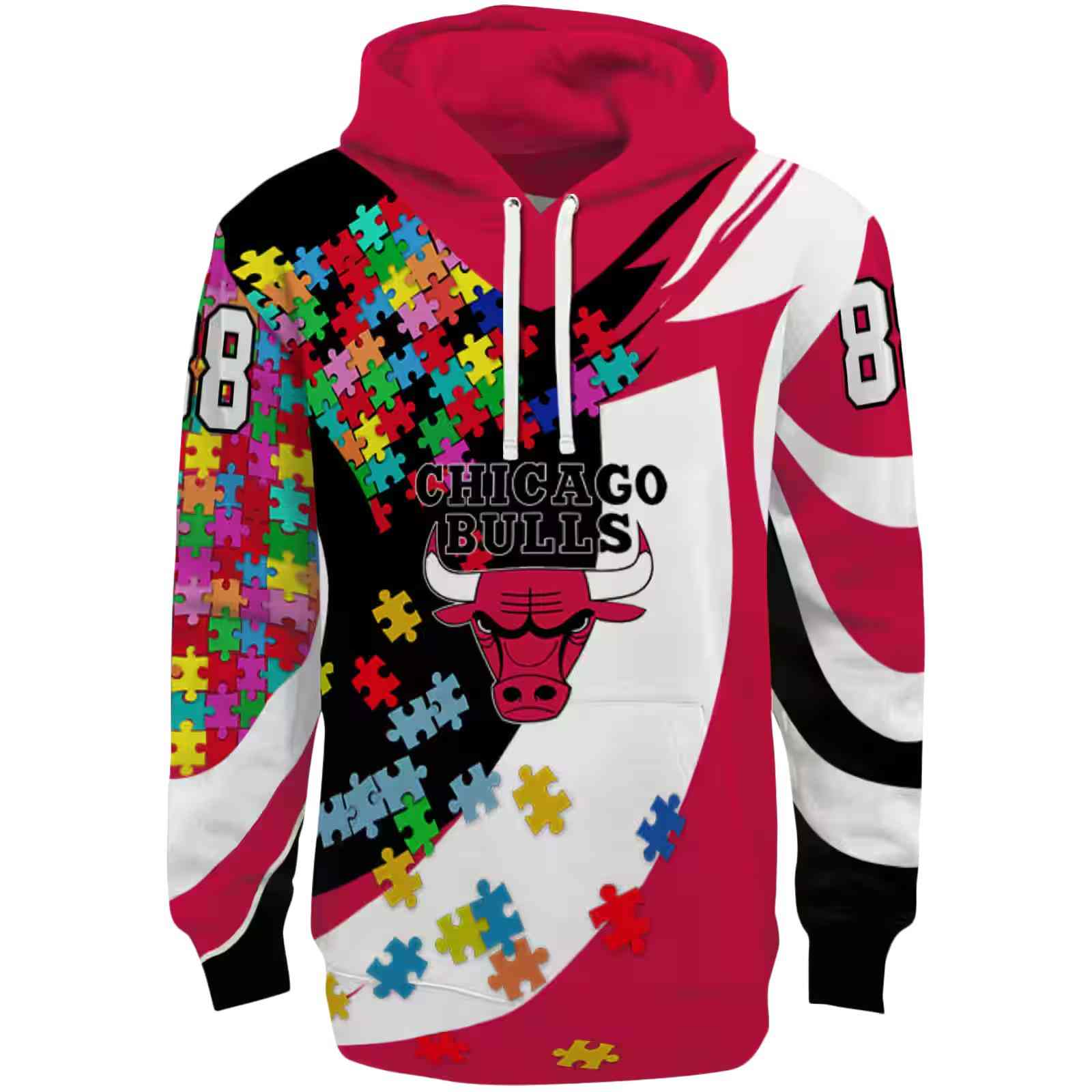 Custom Chicago Bulls Puzzle Pieces Red Hoodie