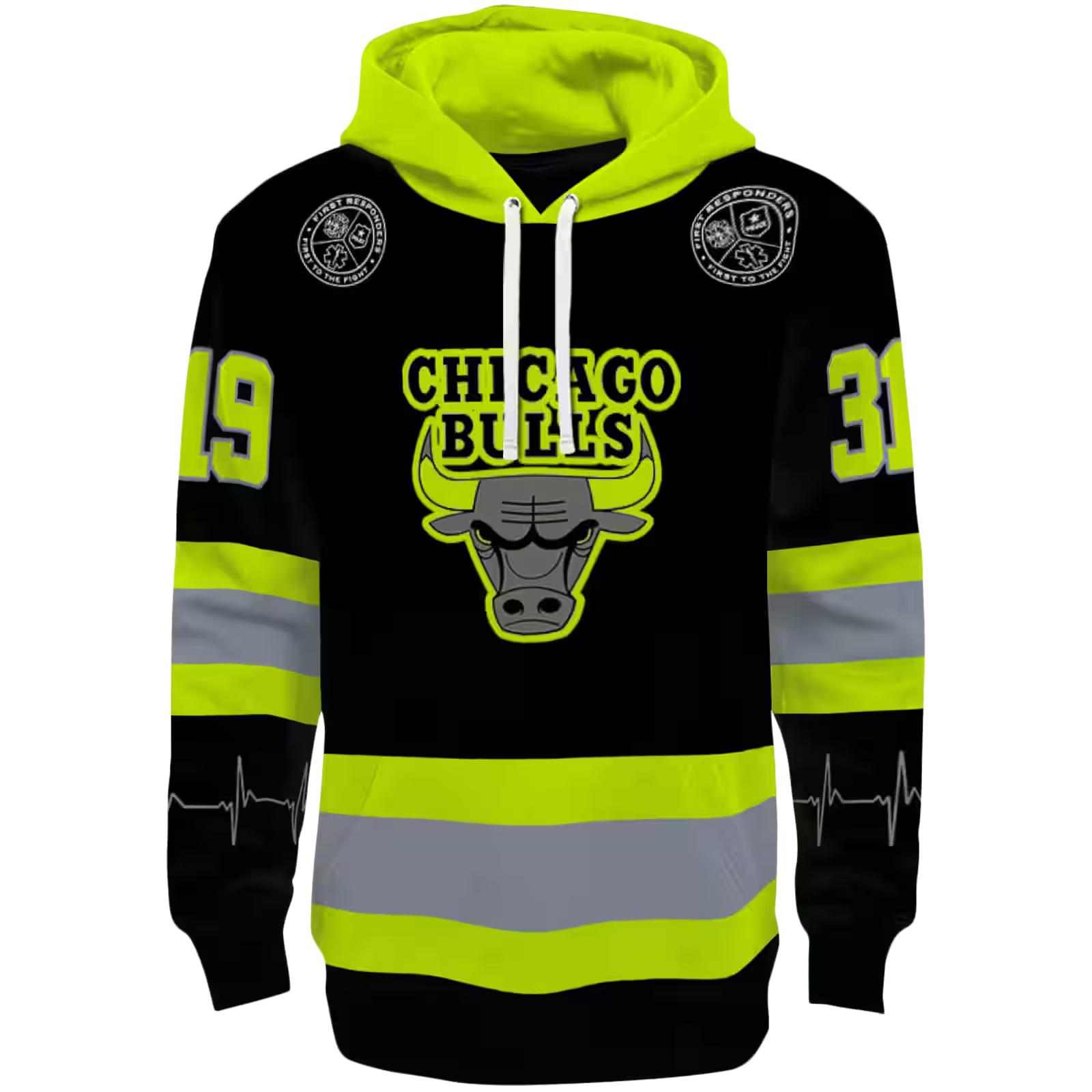 Custom Chicago Bulls Safety Motif Black Neon Green Hoodie