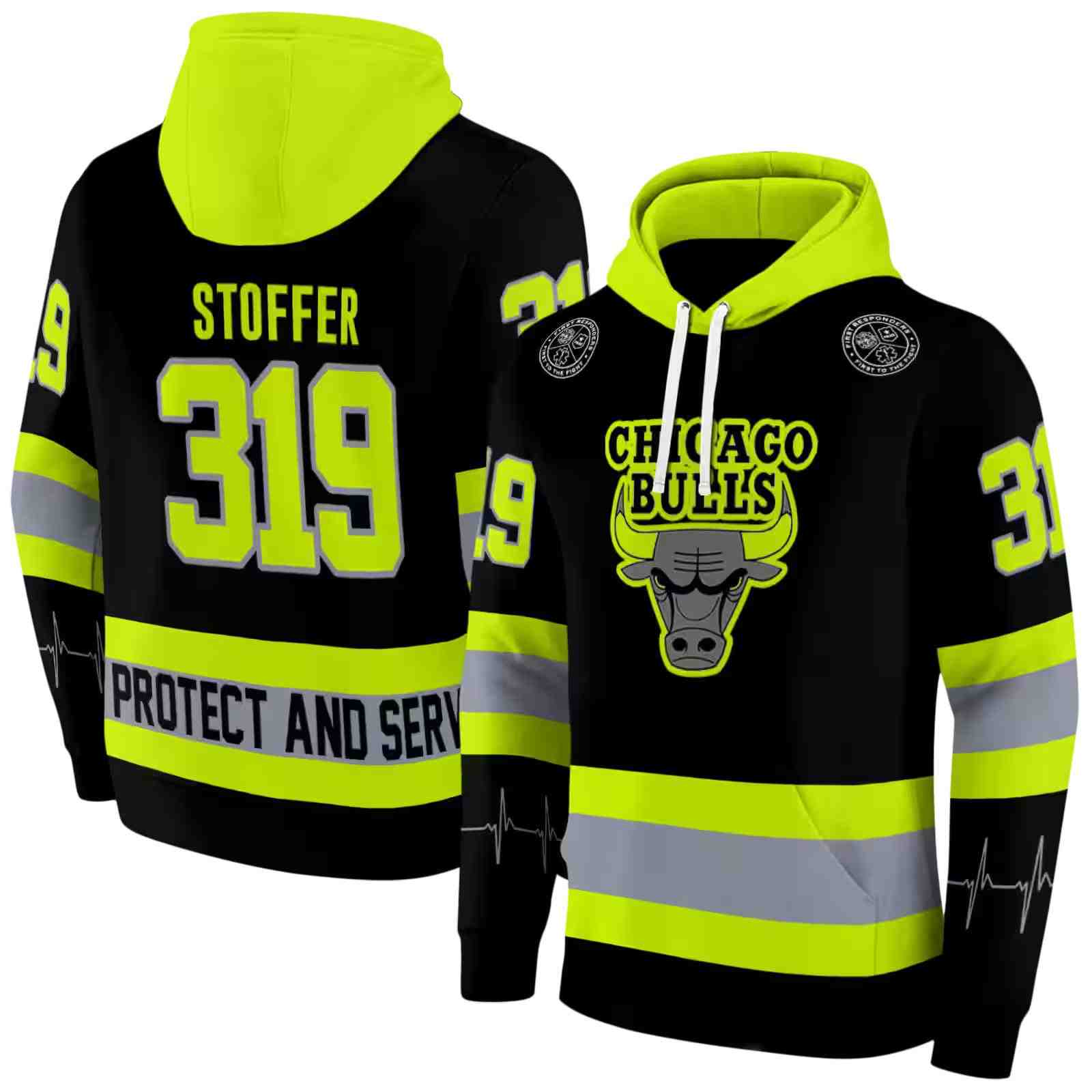 custom chicago bulls safety motif black neon green hoodie fashion forward