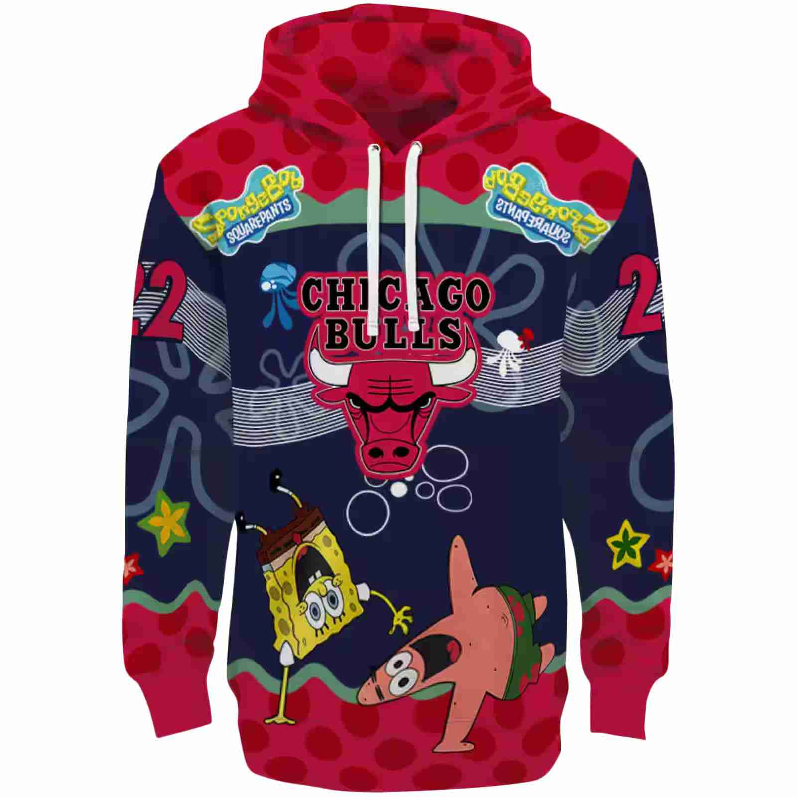 Custom Chicago Bulls Spongebob Patrick Star Red Navy Hoodie