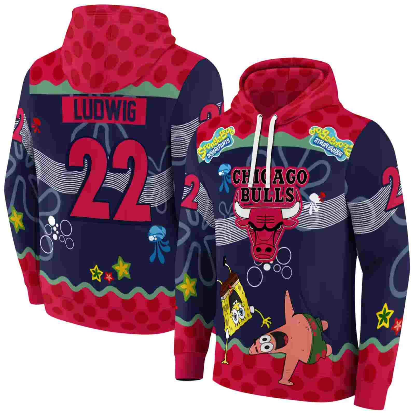 custom chicago bulls spongebob patrick star red navy hoodie fashion forward