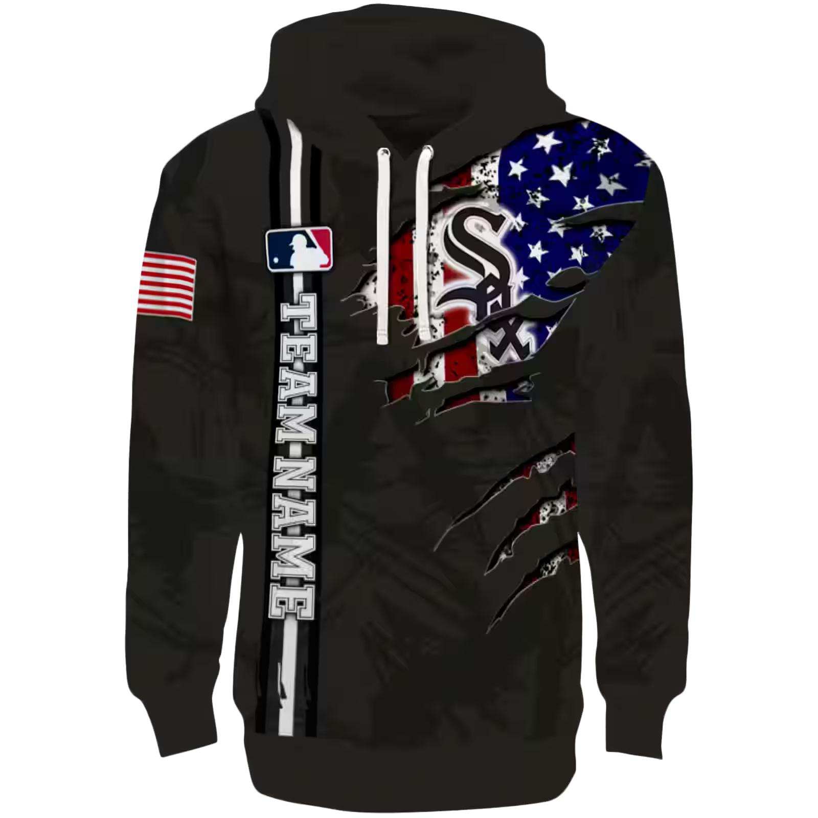 Custom Chicago White Sox Ripped Flag Black Hoodie