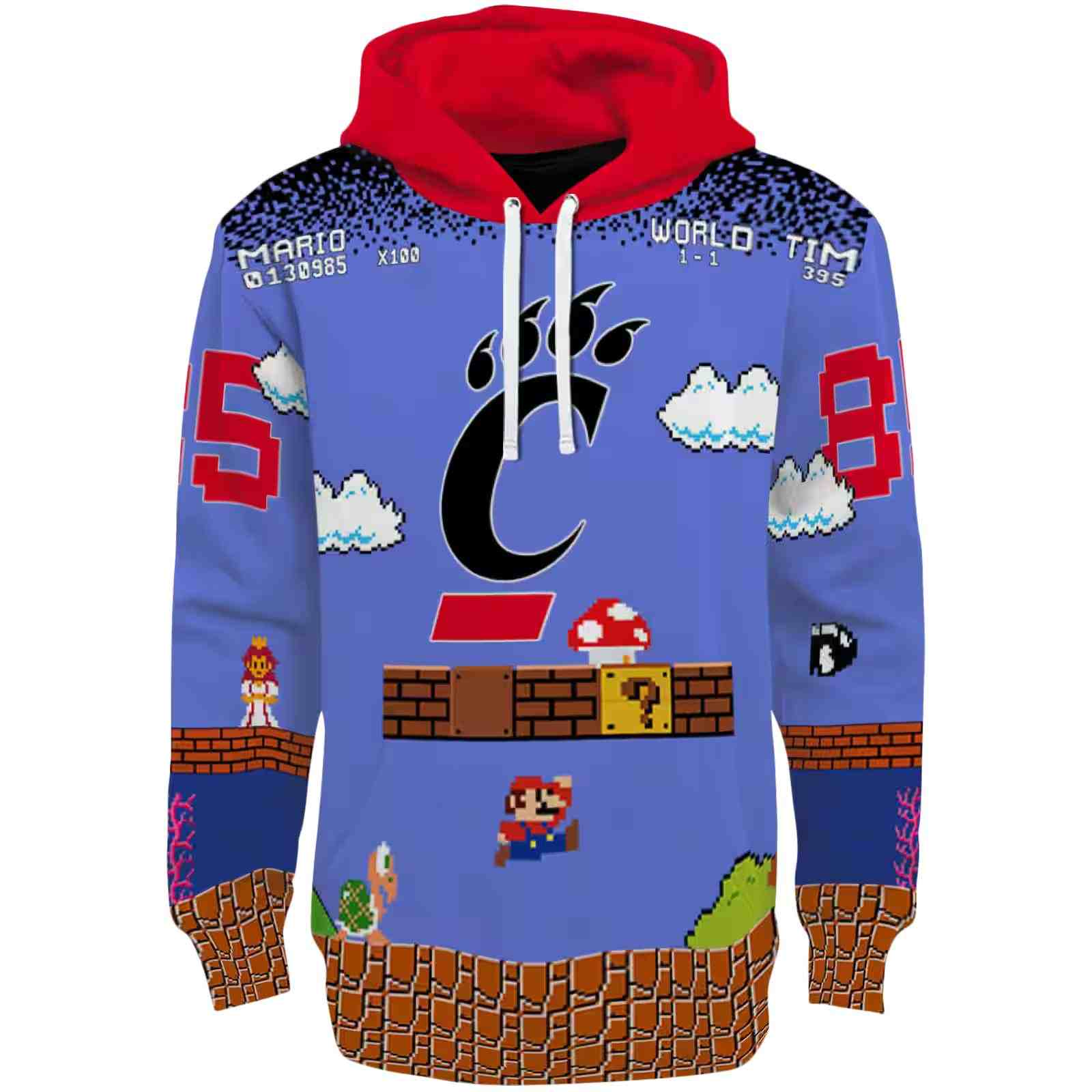 Custom Cincinnati Bearcats Mario Blue Black Hoodie