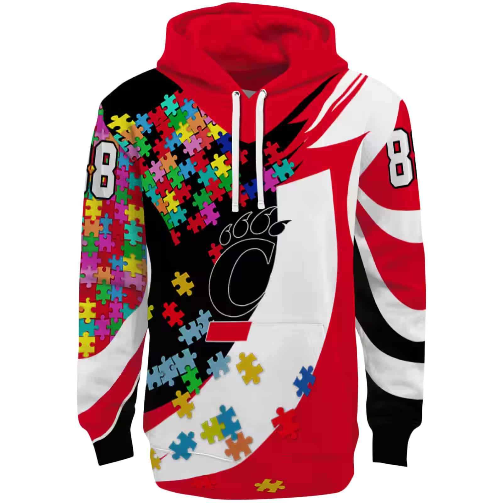 Custom Cincinnati Bearcats Puzzle Pieces Red Hoodie